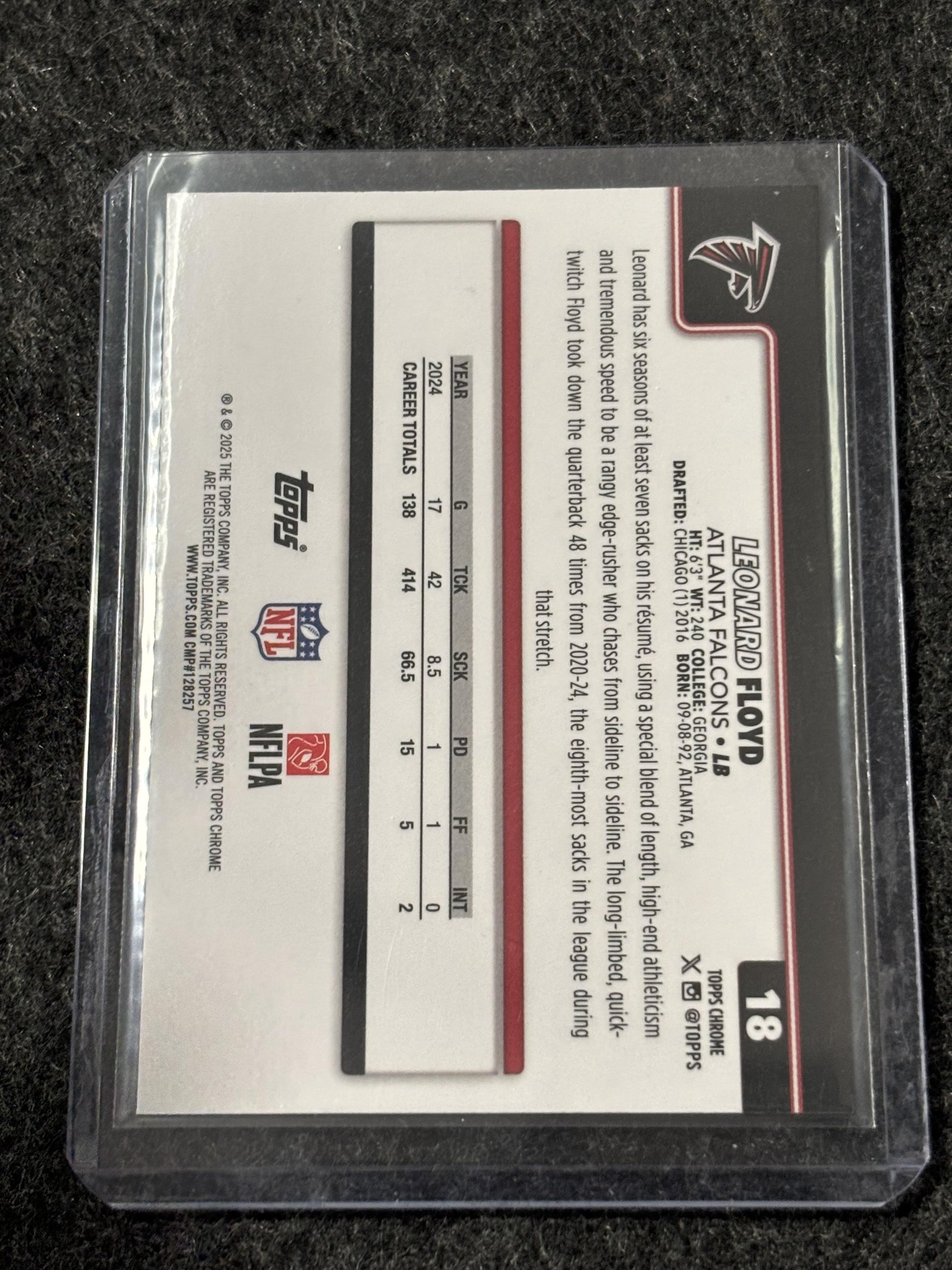 2025 Topps Chrome Football #18 Leonard Floyd Football Leather Refractor Atlanta Falcons