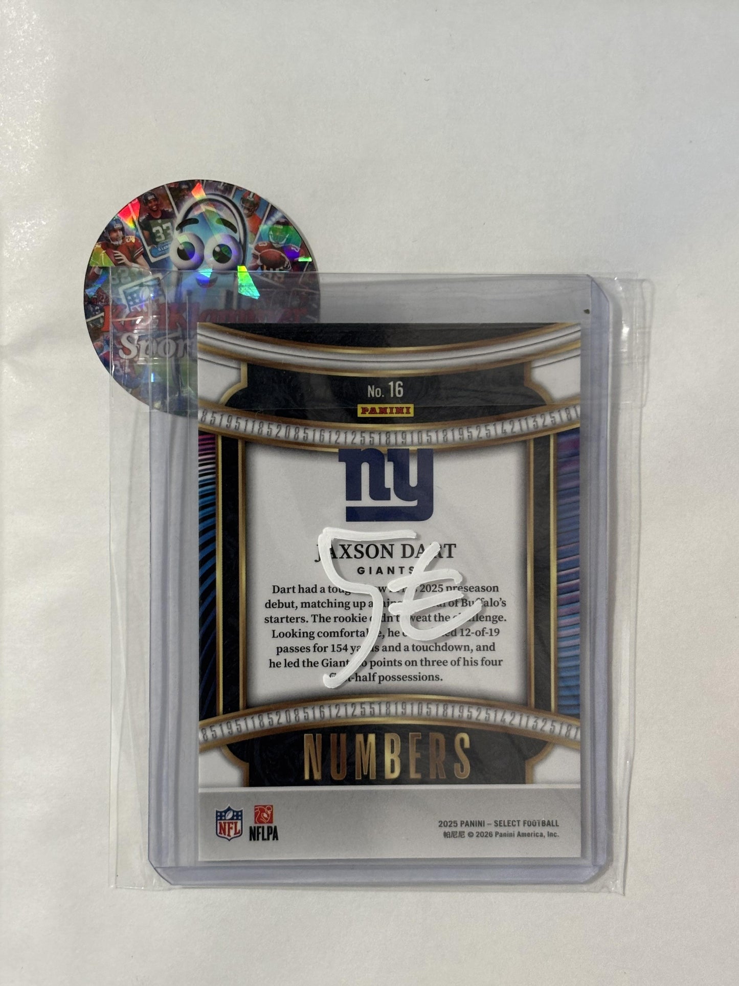 2025 Panini Select #16 Jaxson Dart Select Numbers New York Giants
