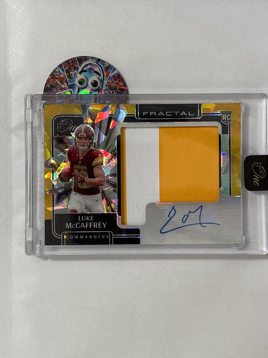 2024 Panini One #409 Luke McCaffrey Gold #/25 Washington Commanders SN,MEM,AU
