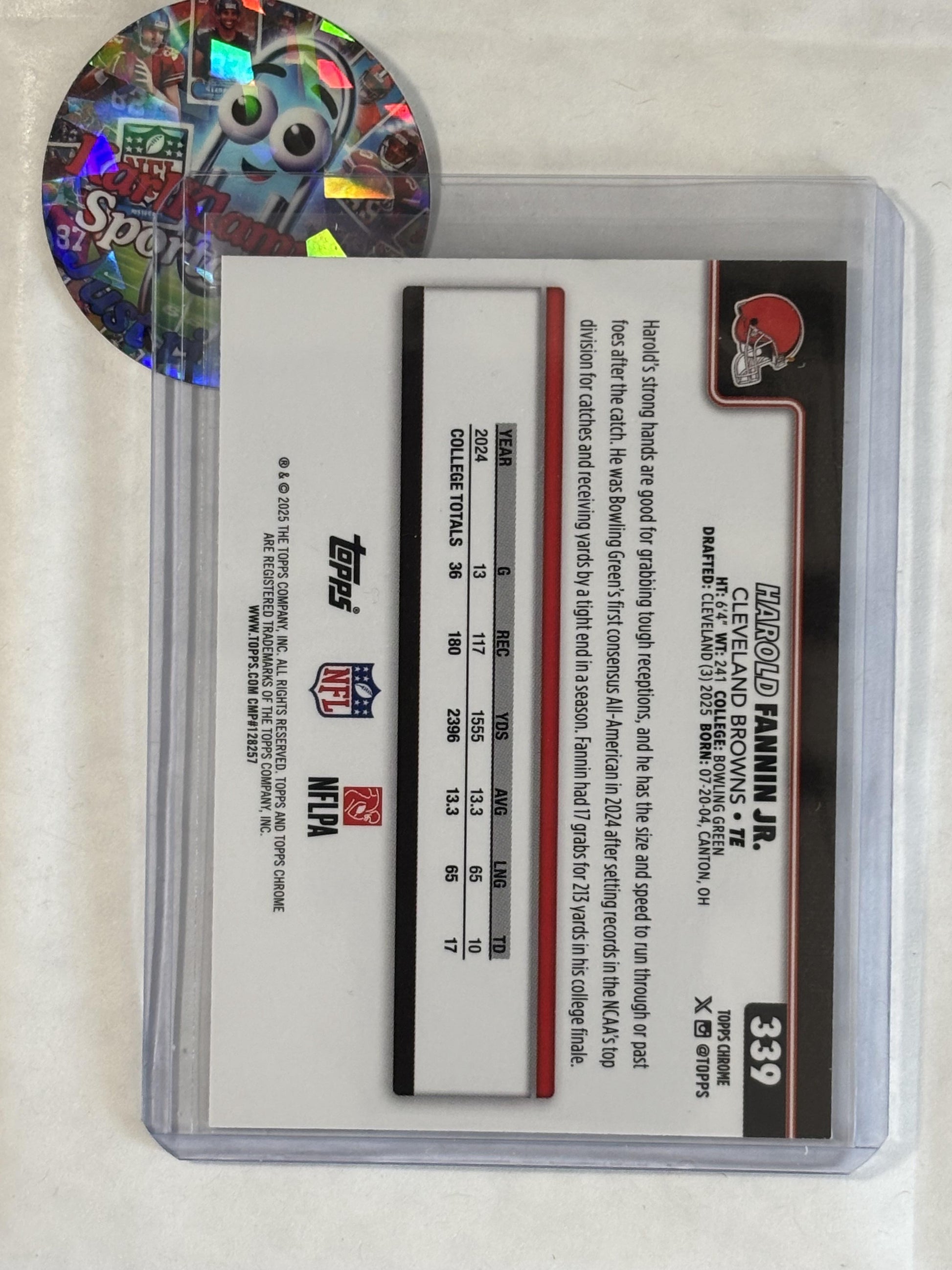 2025 Topps Chrome #339 Harold Fannin Jr. Cleveland Browns RC