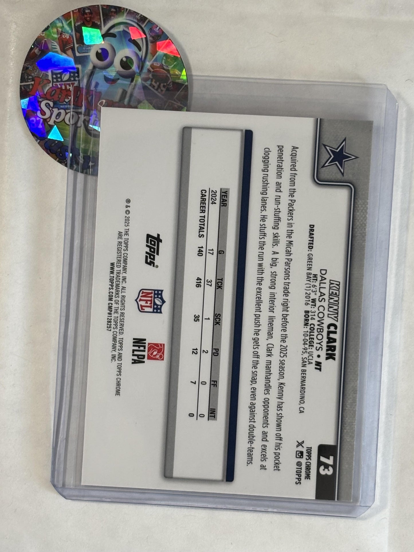 2025 Topps Chrome #73 Kenny Clark Red White and Blue Refractor Dallas Cowboys