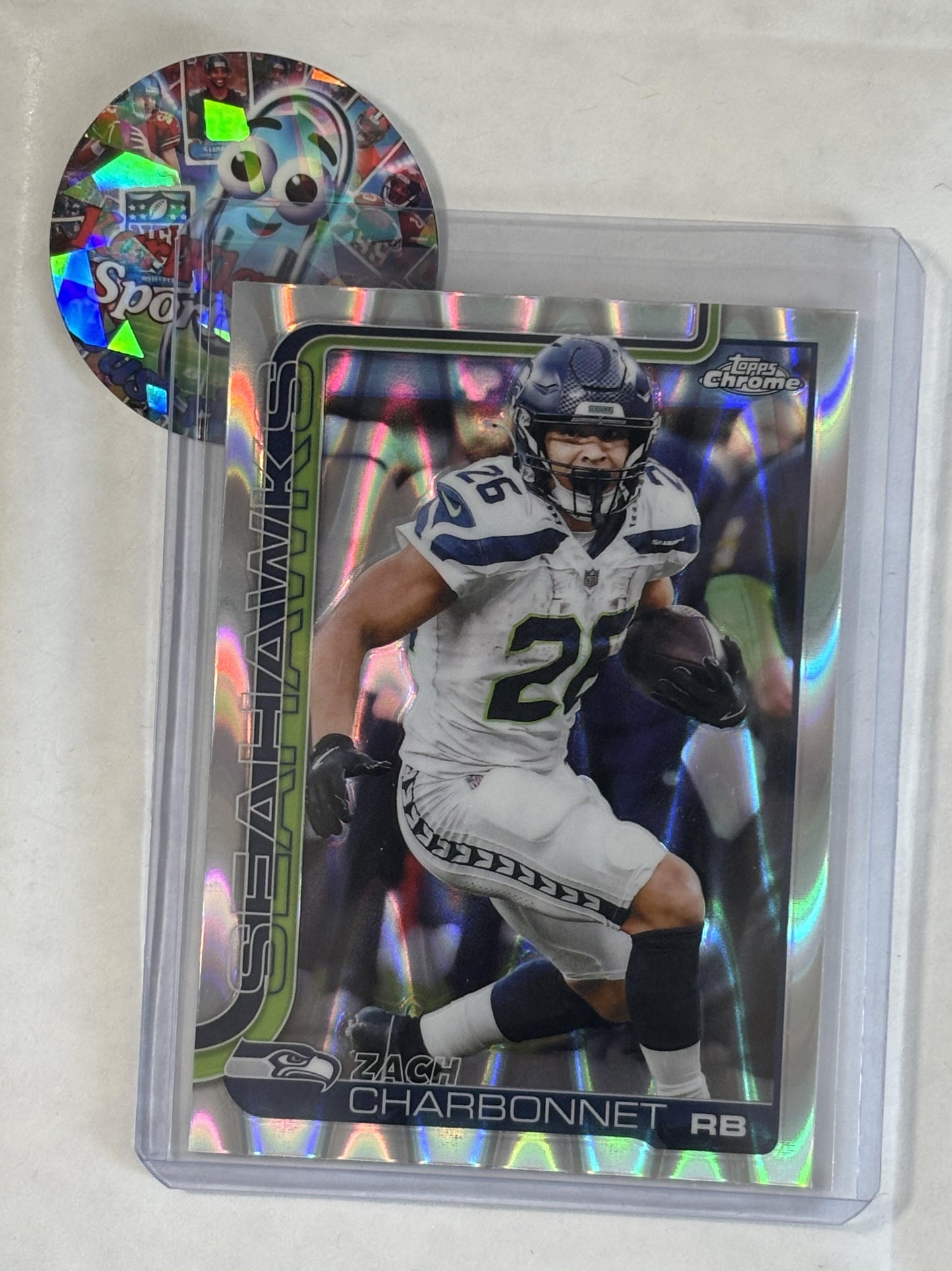 2025 Topps Chrome #279 Zach Charbonnet Ray Wave Refractor Seattle Seahawks