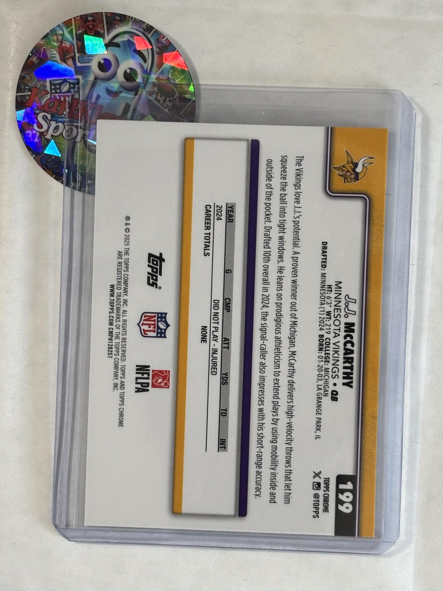2025 Topps Chrome #199 J.J. McCarthy Minnesota Vikings