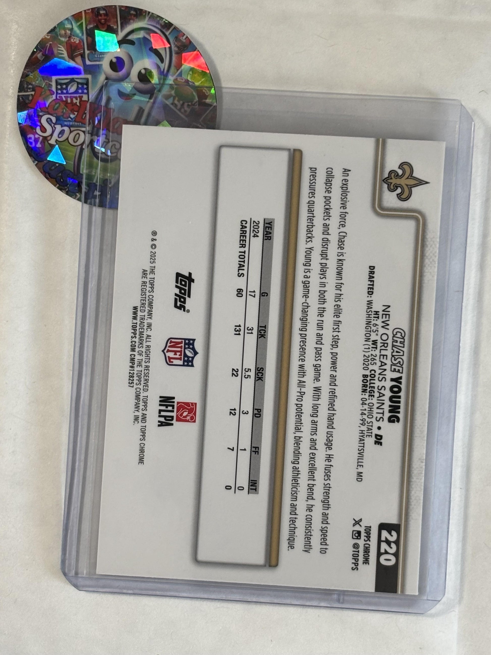 2025 Topps Chrome #220 Chase Young Football Leather Refractor New Orleans Saints