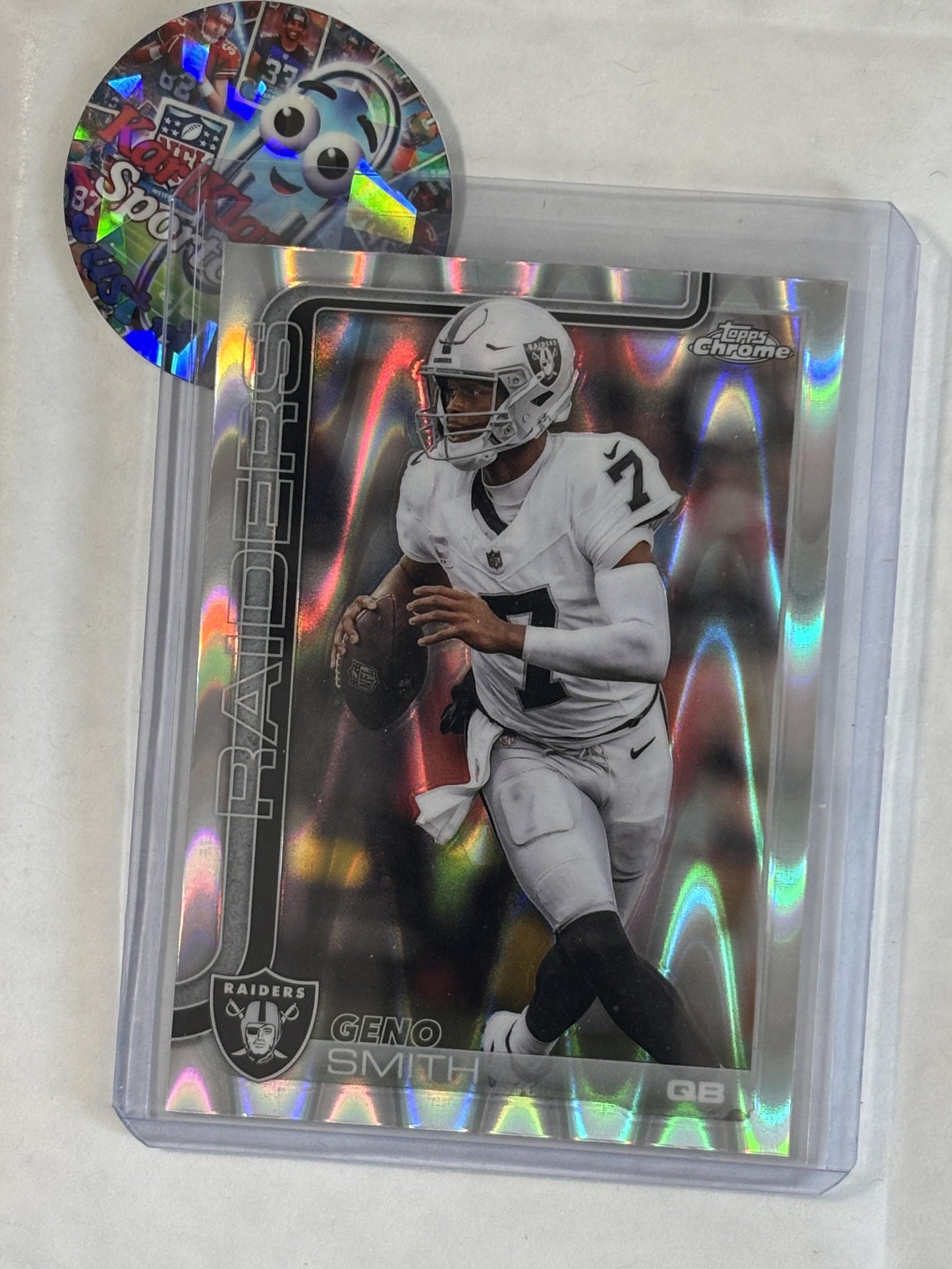 2025 Topps Chrome #179 Geno Smith Red Wave Refractor #/5 Las Vegas Raiders SN