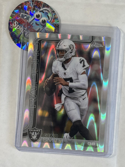 2025 Topps Chrome #179 Geno Smith Red Wave Refractor #/5 Las Vegas Raiders SN