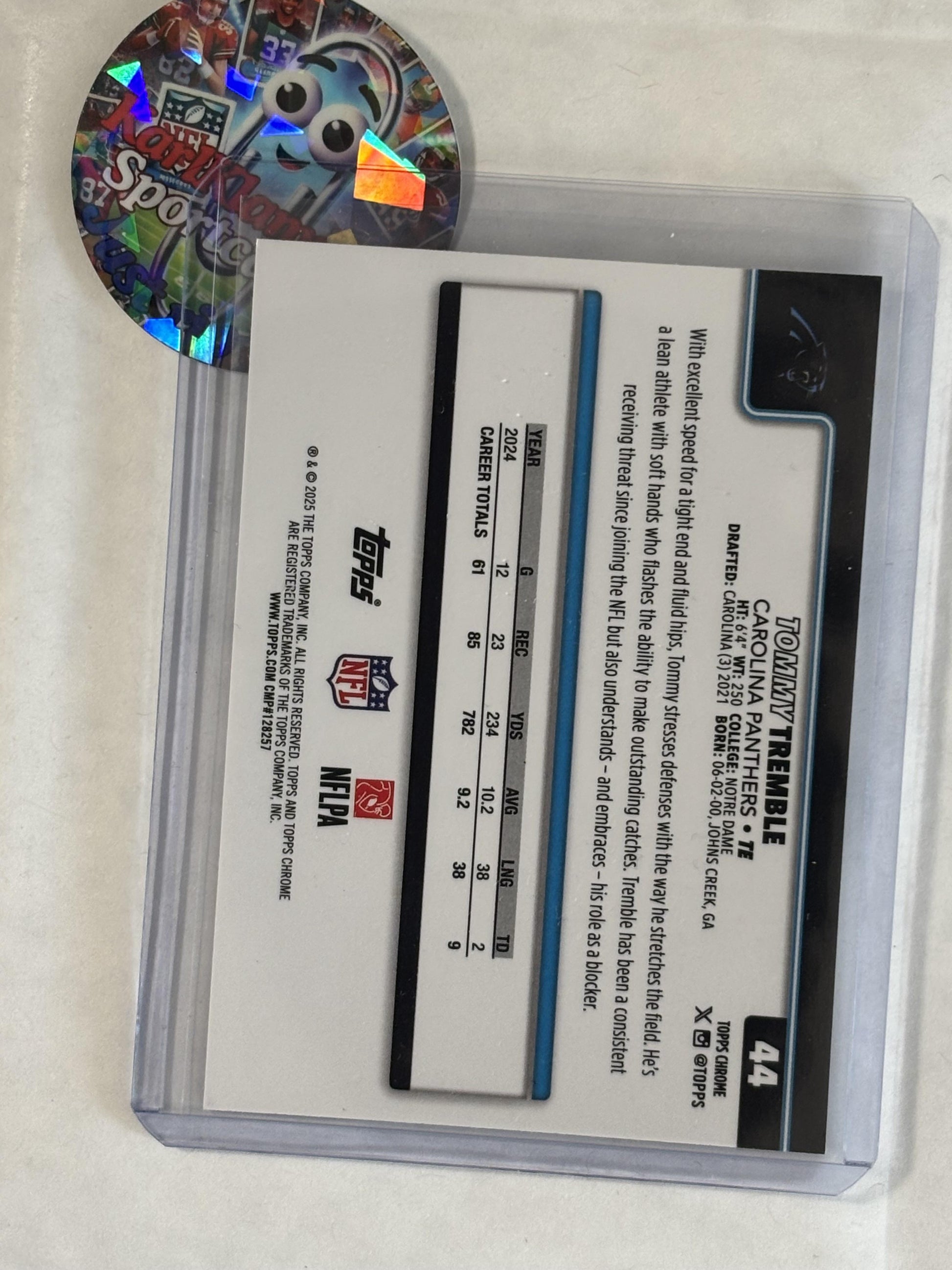 2025 Topps Chrome #44 Tommy Tremble Pulsar Refractor Carolina Panthers