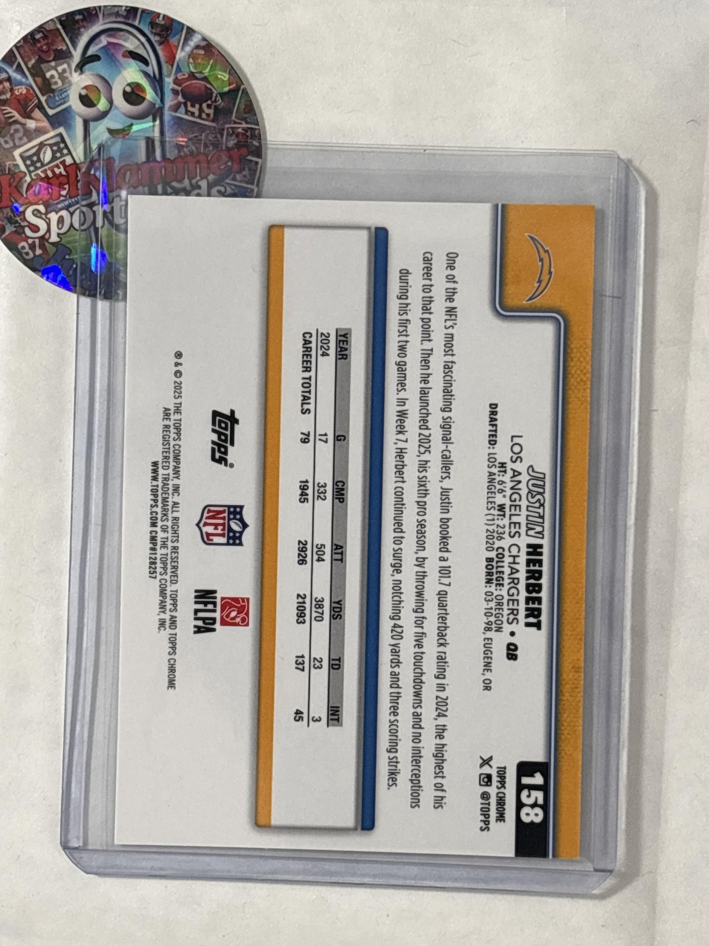 2025 Topps Chrome #158 Justin Herbert Los Angeles Chargers