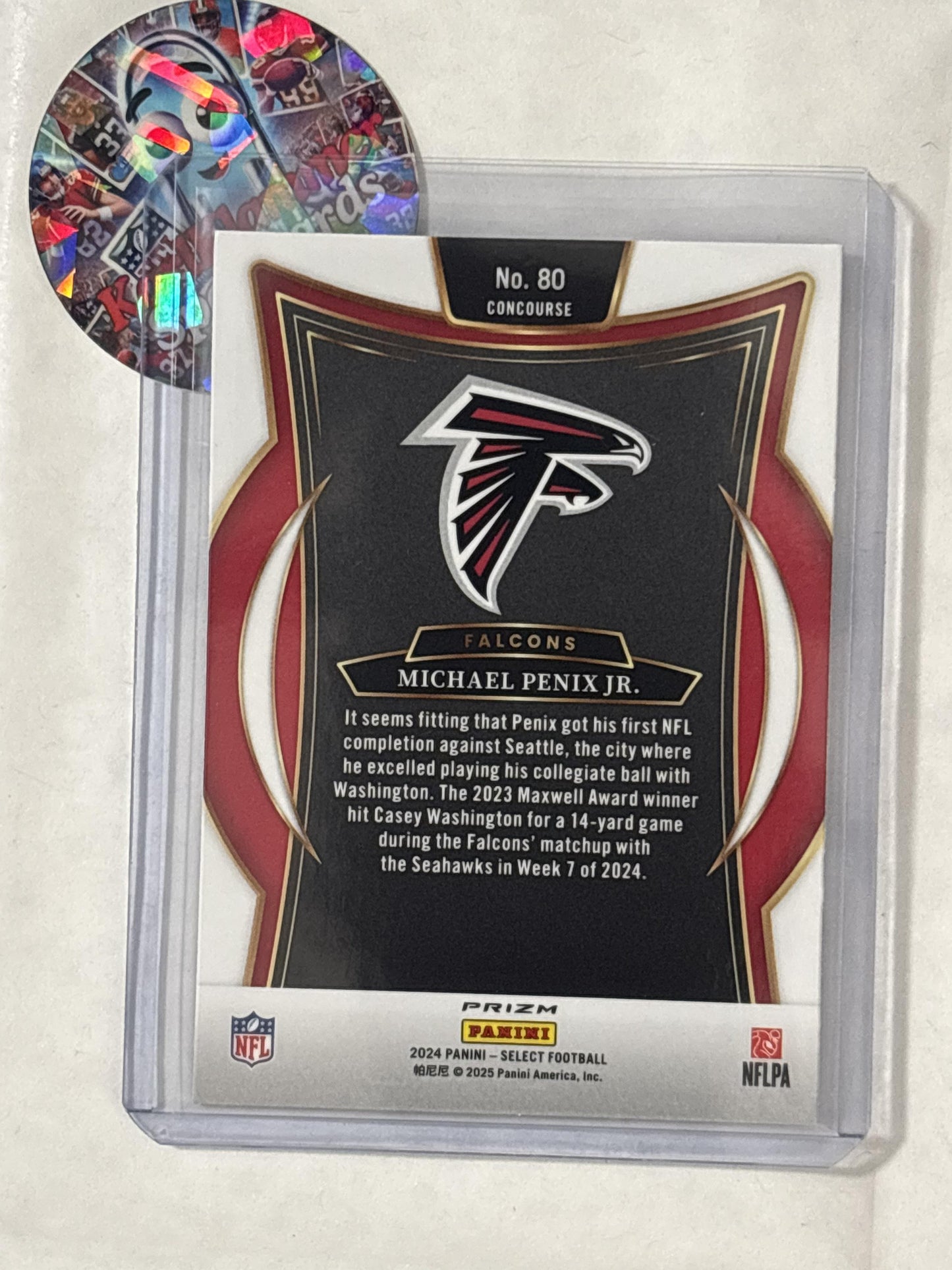 2024 Panini Select #80 Michael Penix Jr. Red & Blue Prizm Shock Atlanta Falcons RC