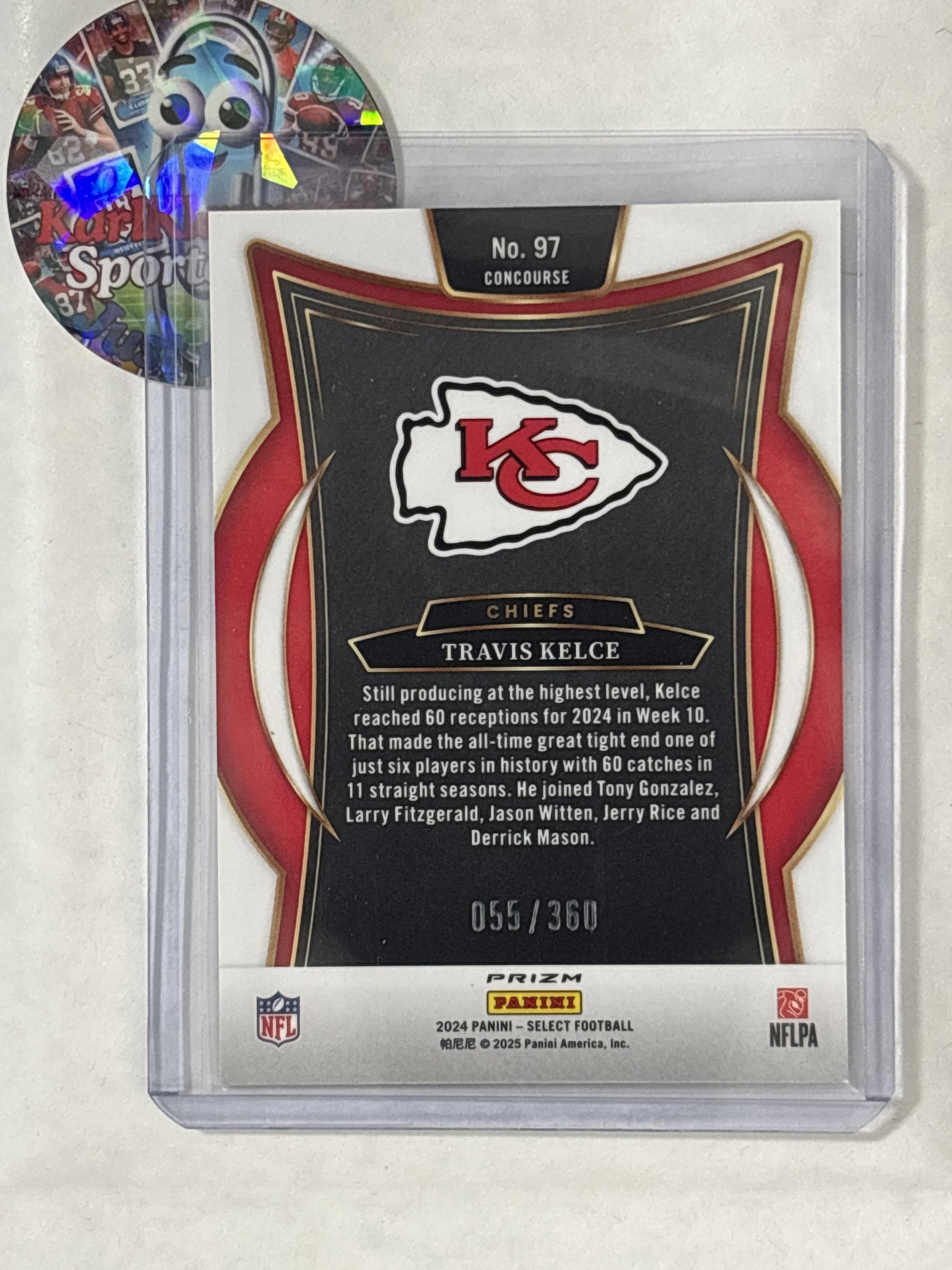 2024 Panini Select #97 Travis Kelce Purple Prizm Shock #/360 Kansas City Chiefs SN