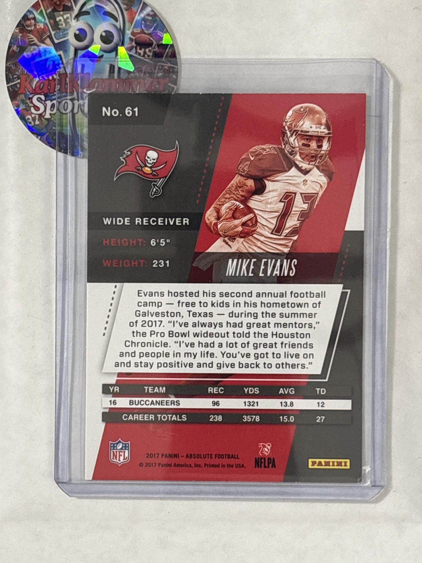 2017 Panini Absolute #61 Mike Evans Tampa Bay Buccaneers