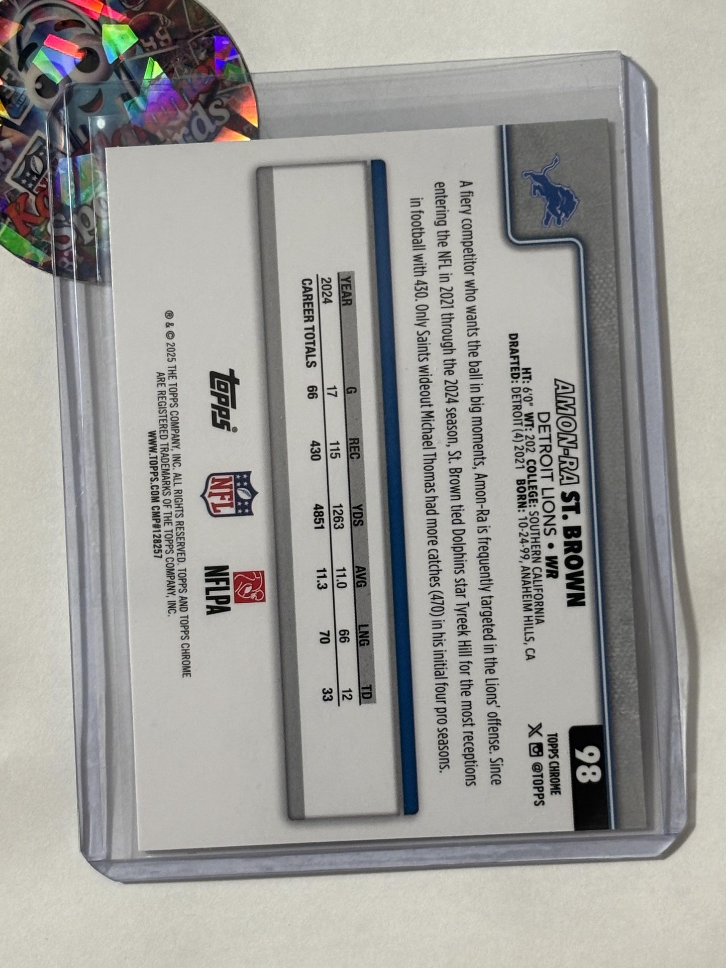 2025 Topps Chrome #98 Amon-Ra St. Brown Detroit Lions