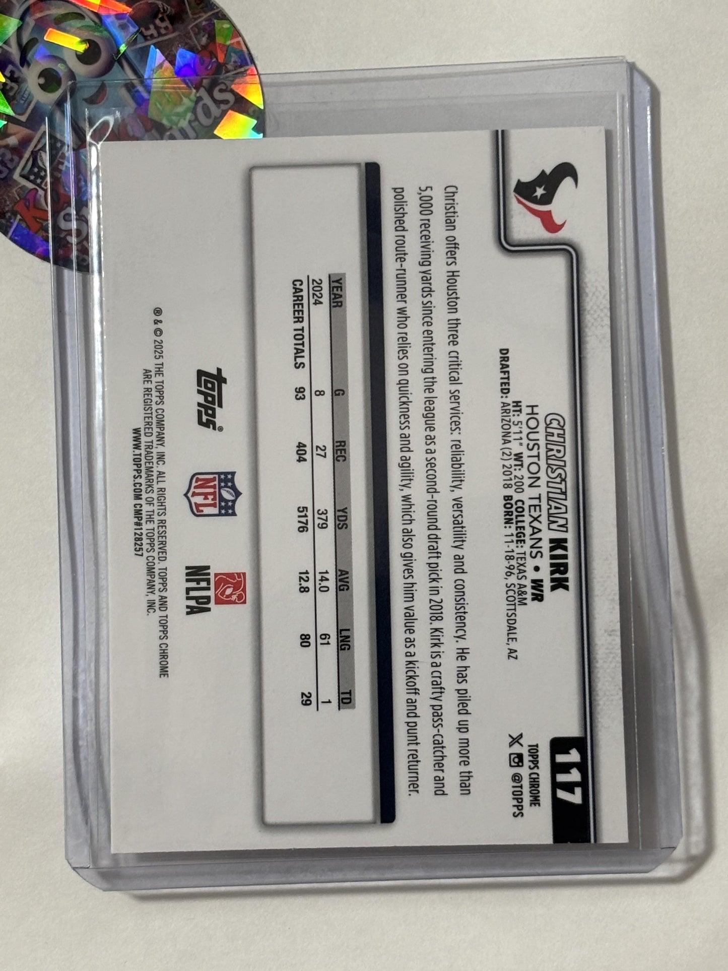 2025 Topps Chrome #117 Christian Kirk Ray Wave Refractor Houston Texans