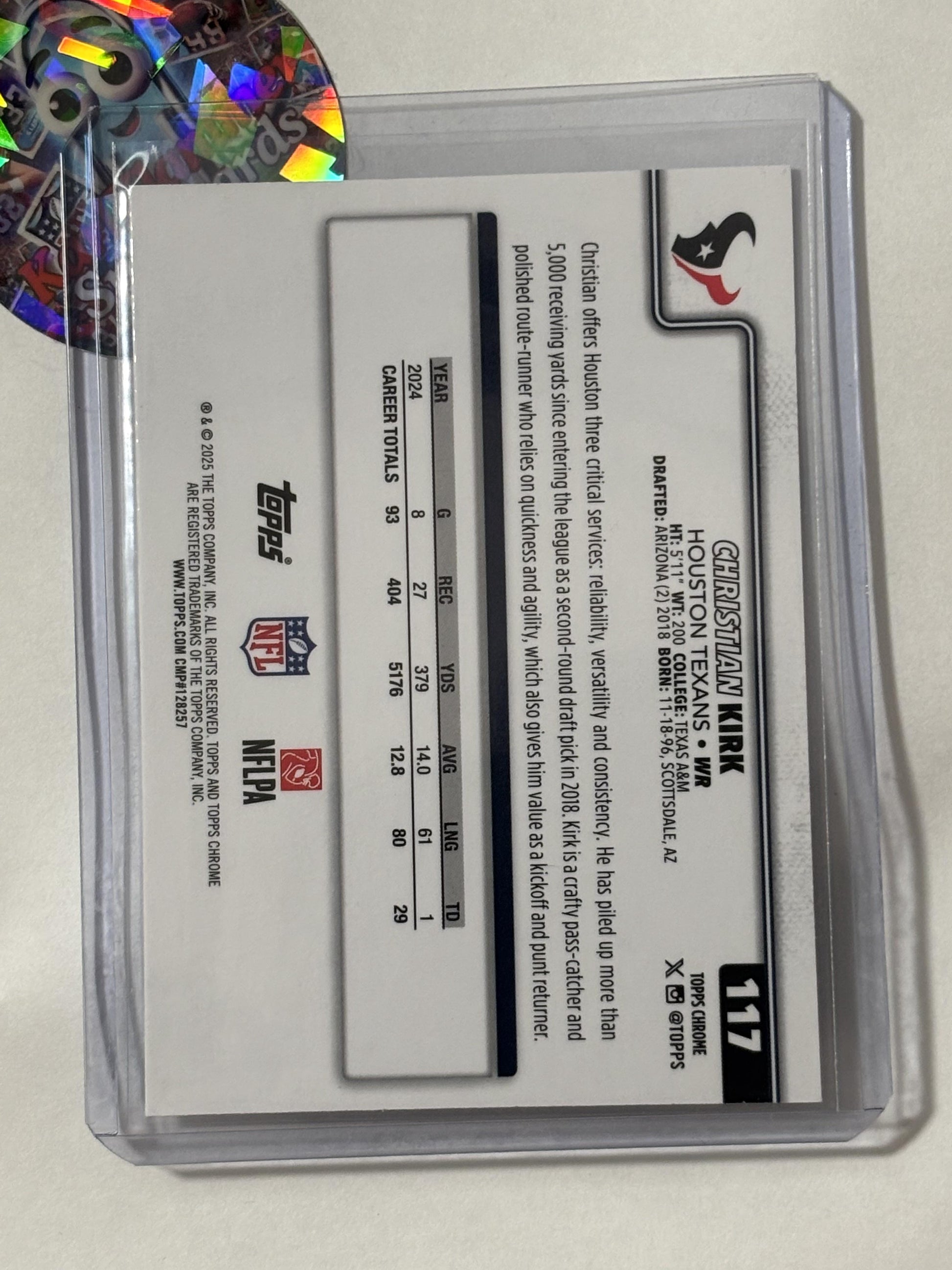 2025 Topps Chrome #117 Christian Kirk Ray Wave Refractor Houston Texans