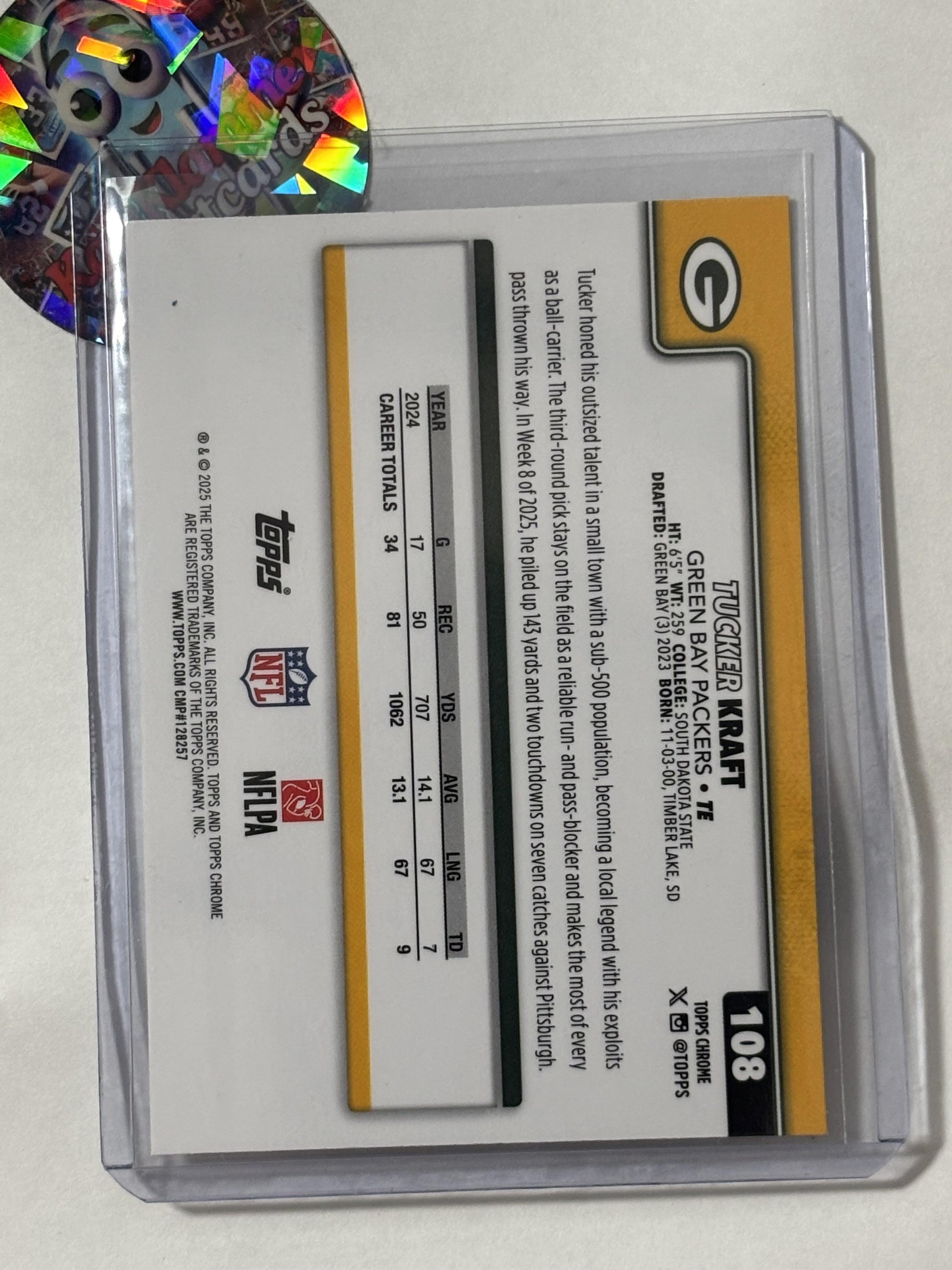 2025 Topps Chrome #108 Tucker Kraft Football Leather Refractor Green Bay Packers