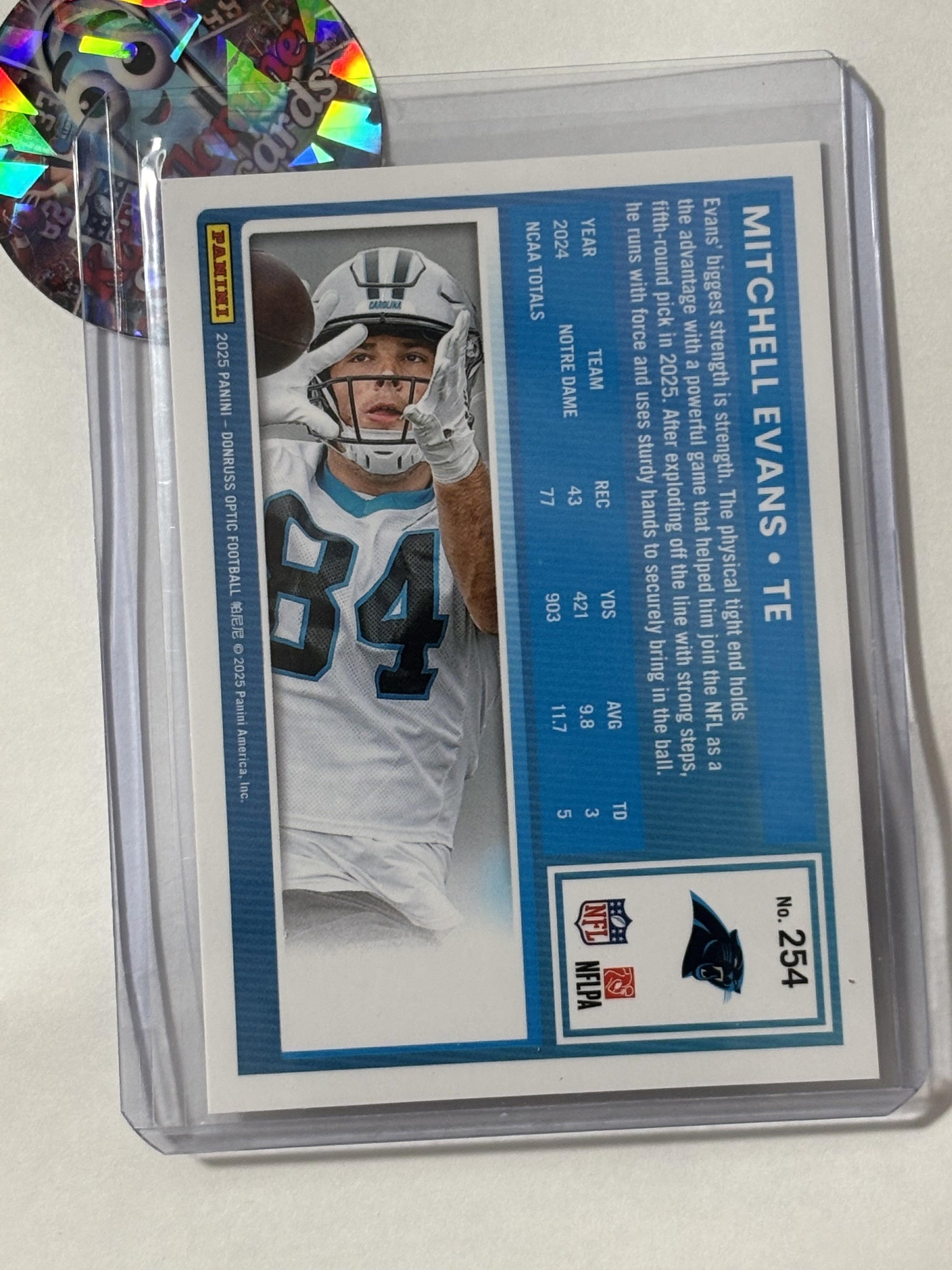 2025 Donruss Optic #254 Mitchell Evans Carolina Panthers RC