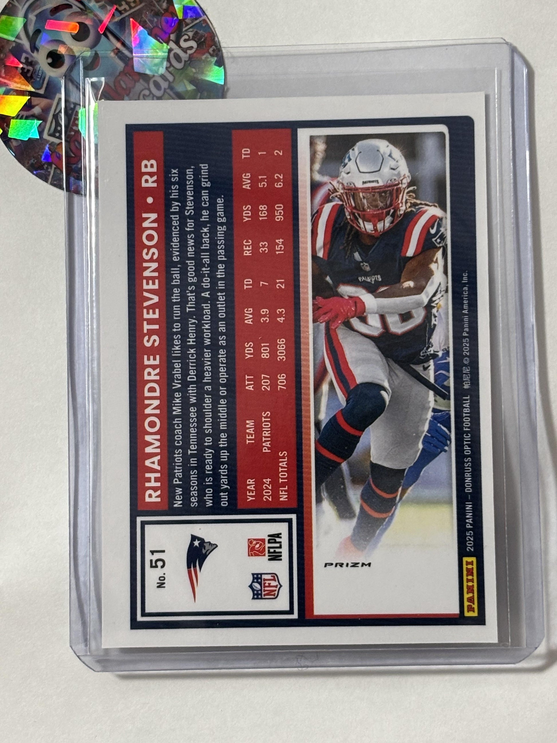2025 Donruss Optic #51 Rhamondre Stevenson Holo New England Patriots