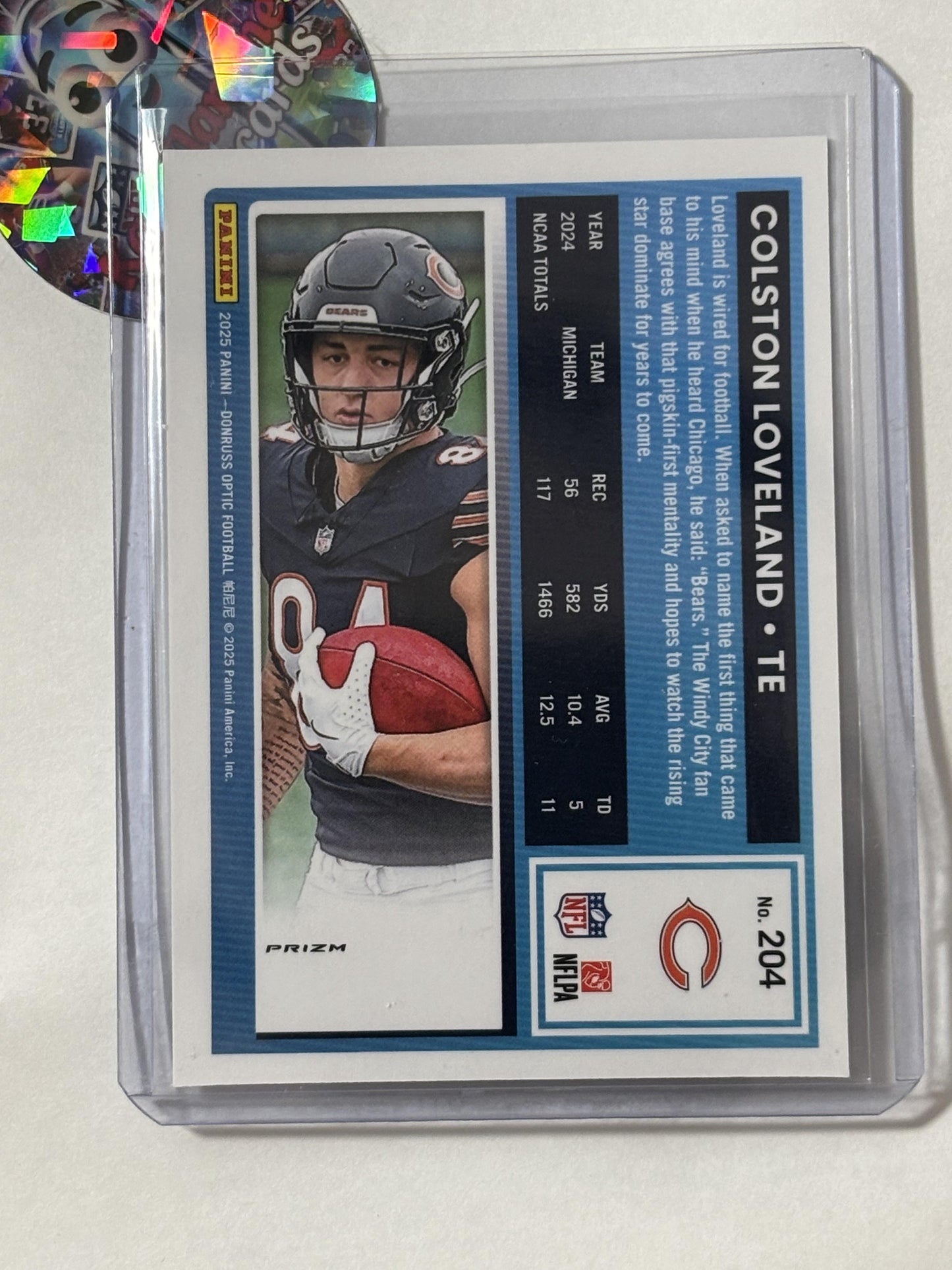 2025 Donruss Optic #204 Colston Loveland Purple Shock Chicago Bears RC