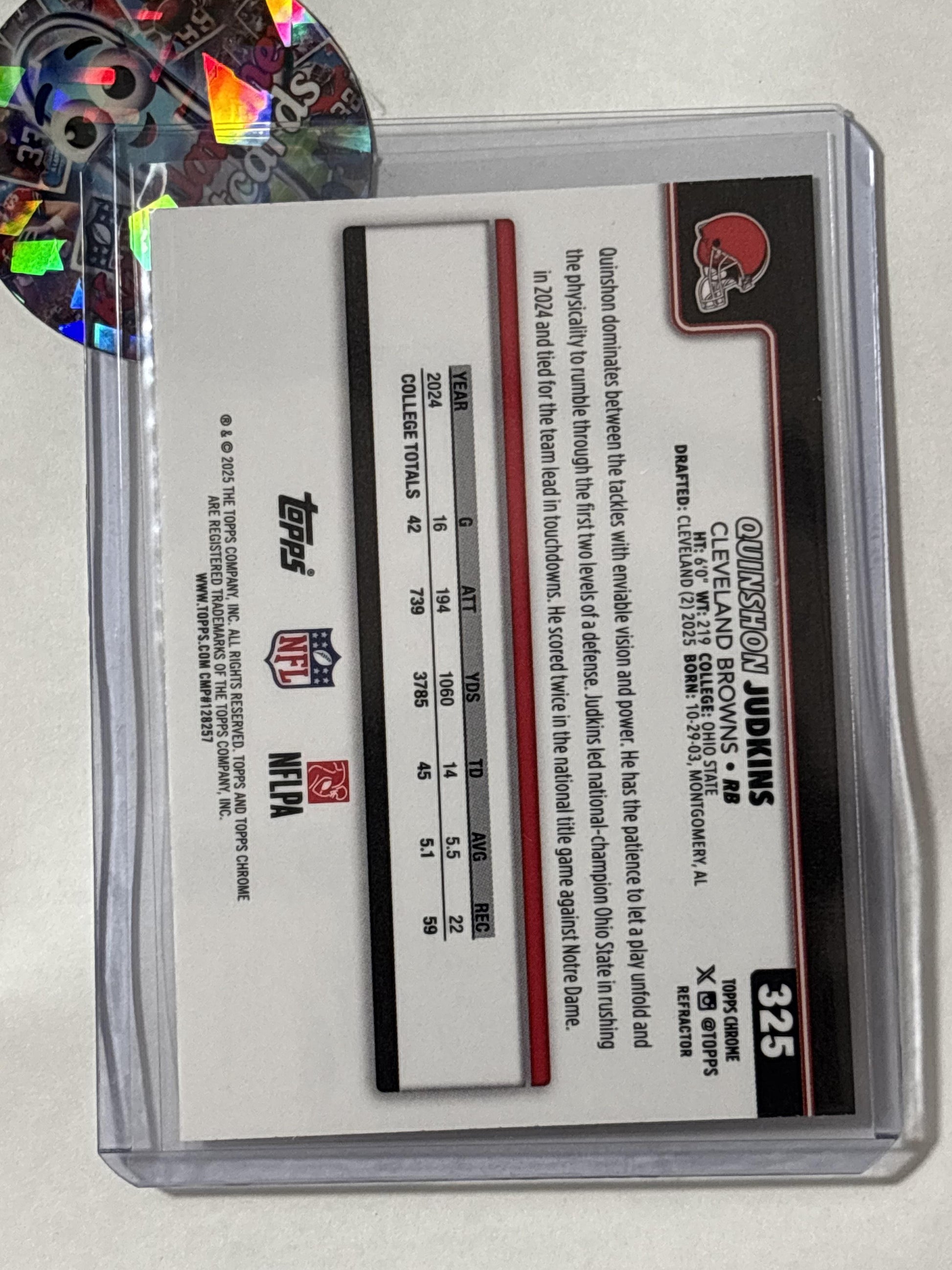 2025 Topps Chrome #325 Quinshon Judkins Topps Refractor Cleveland Browns RC