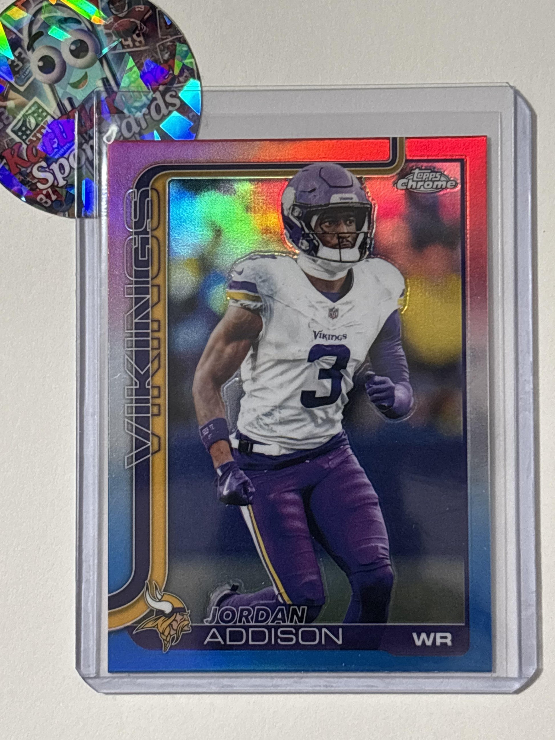 2025 Topps Chrome #202 Jordan Addison Red White and Blue Refractor Minnesota Vikings
