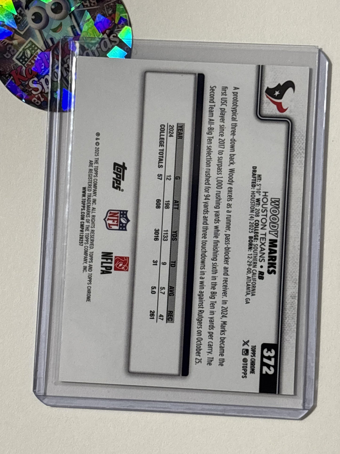 2025 Topps Chrome #372 Woody Marks Ray Wave Refractor Houston Texans RC