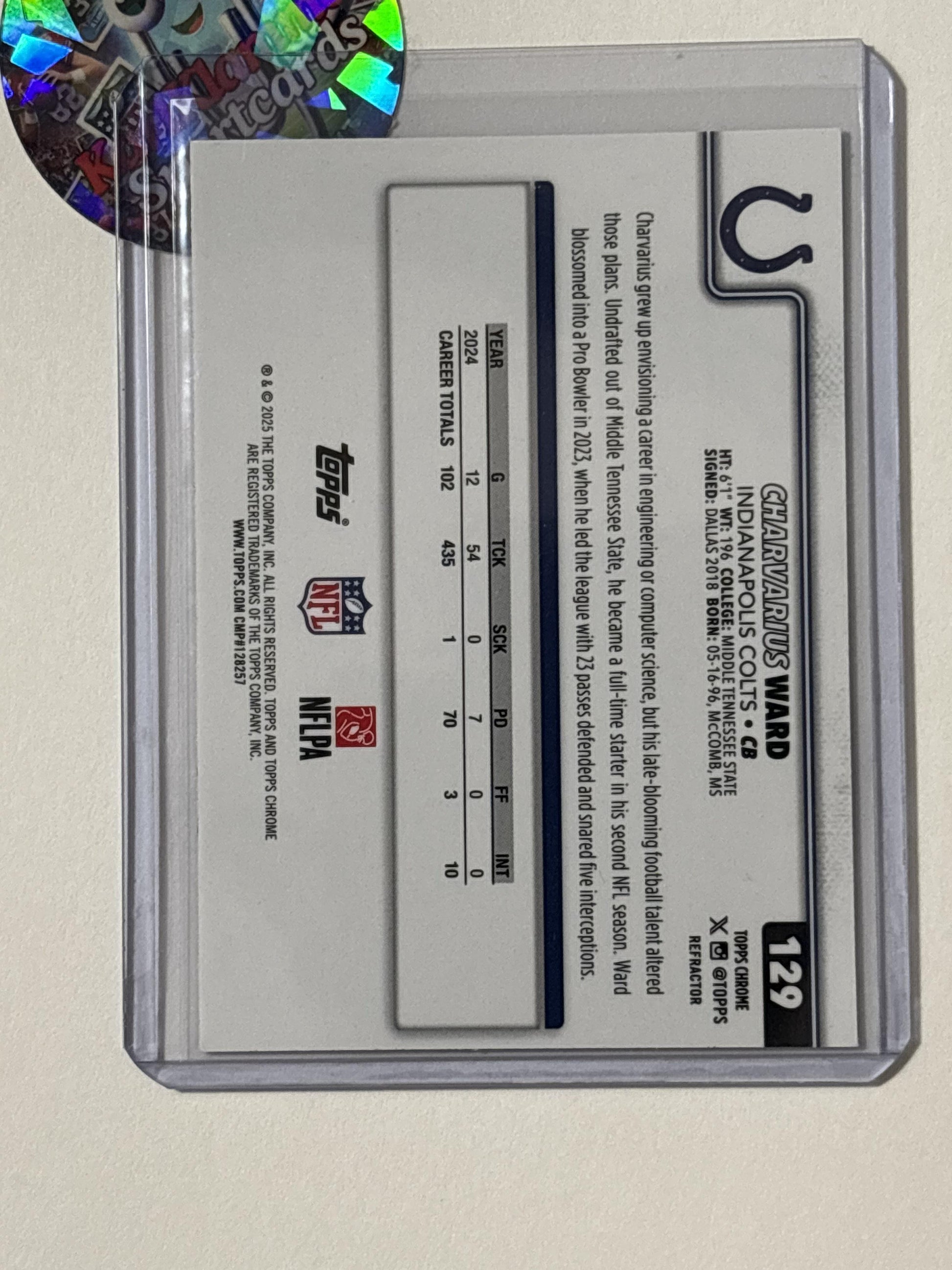 2025 Topps Chrome #129 Charvarius Ward Refractor Indianapolis Colts