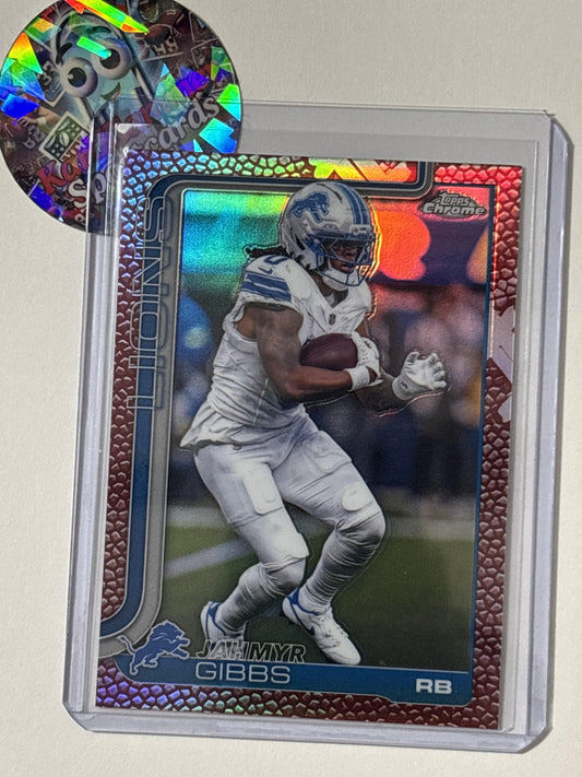 2025 Topps Chrome #101 Jahmyr Gibbs Football Leather Refractor Detroit Lions