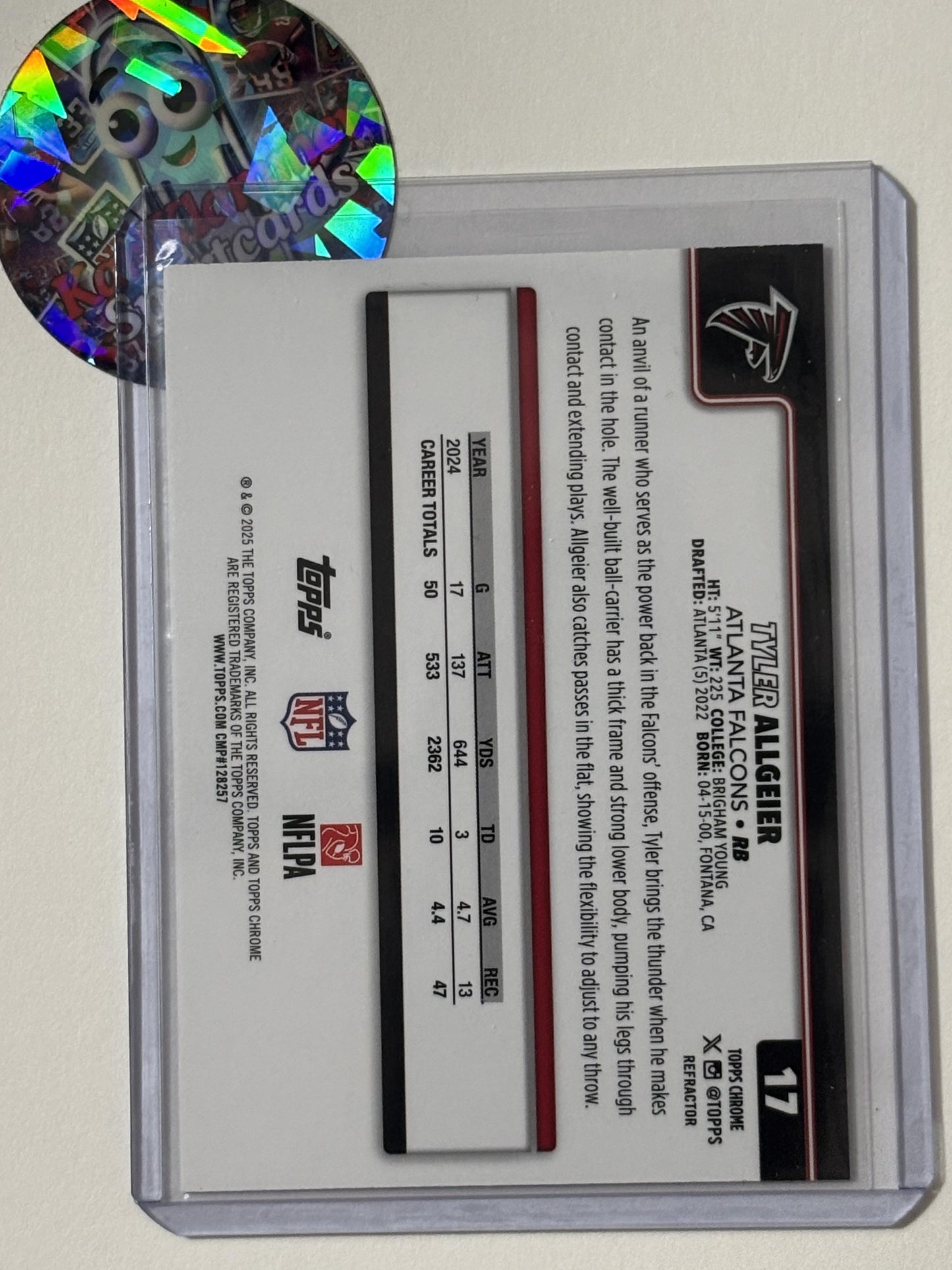 2025 Topps Chrome #17 Tyler Allgeier Refractor Atlanta Falcons