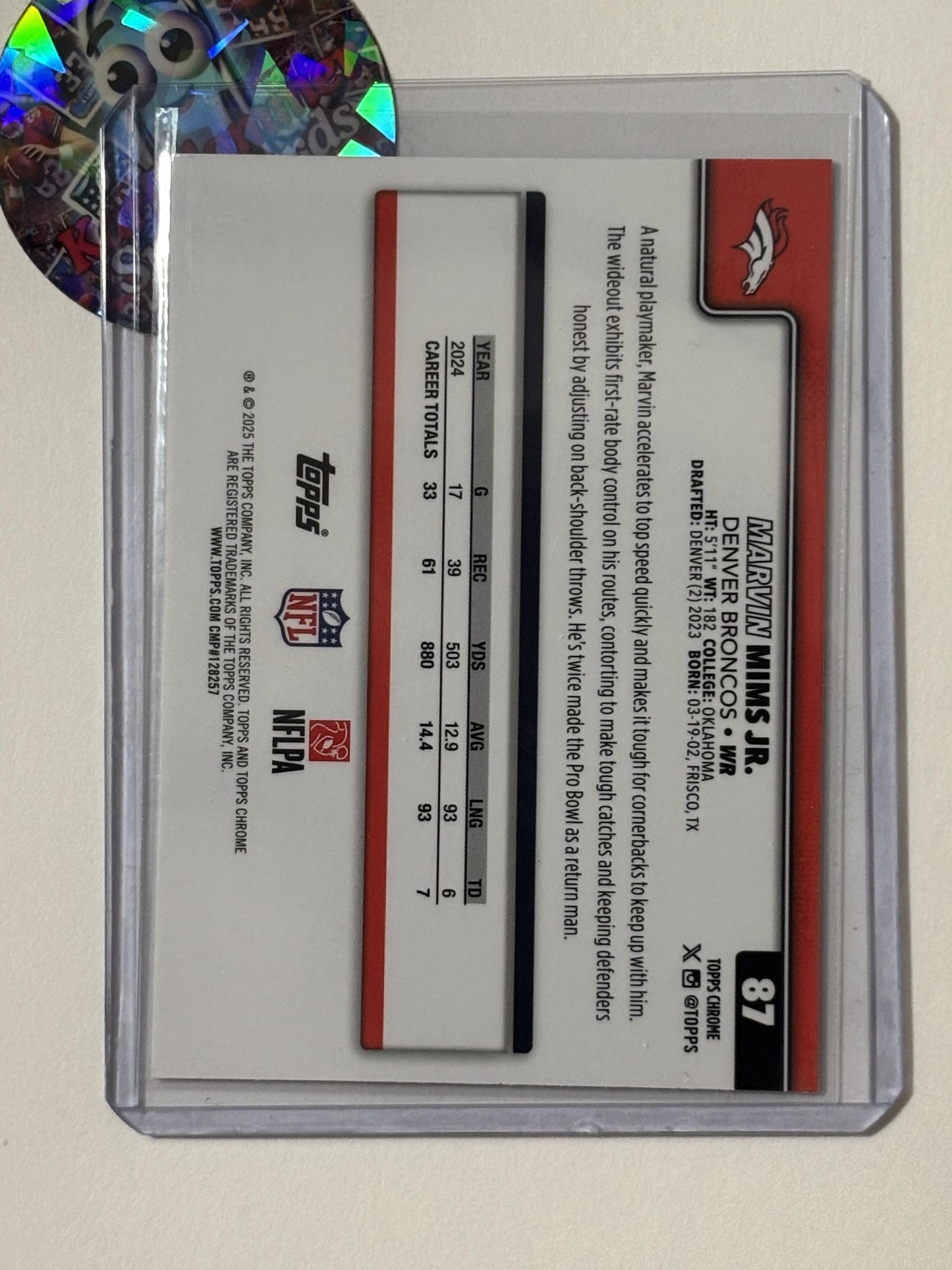 2025 Topps Chrome #87 Marvin Mims Jr. Pulsar Refractor Denver Broncos