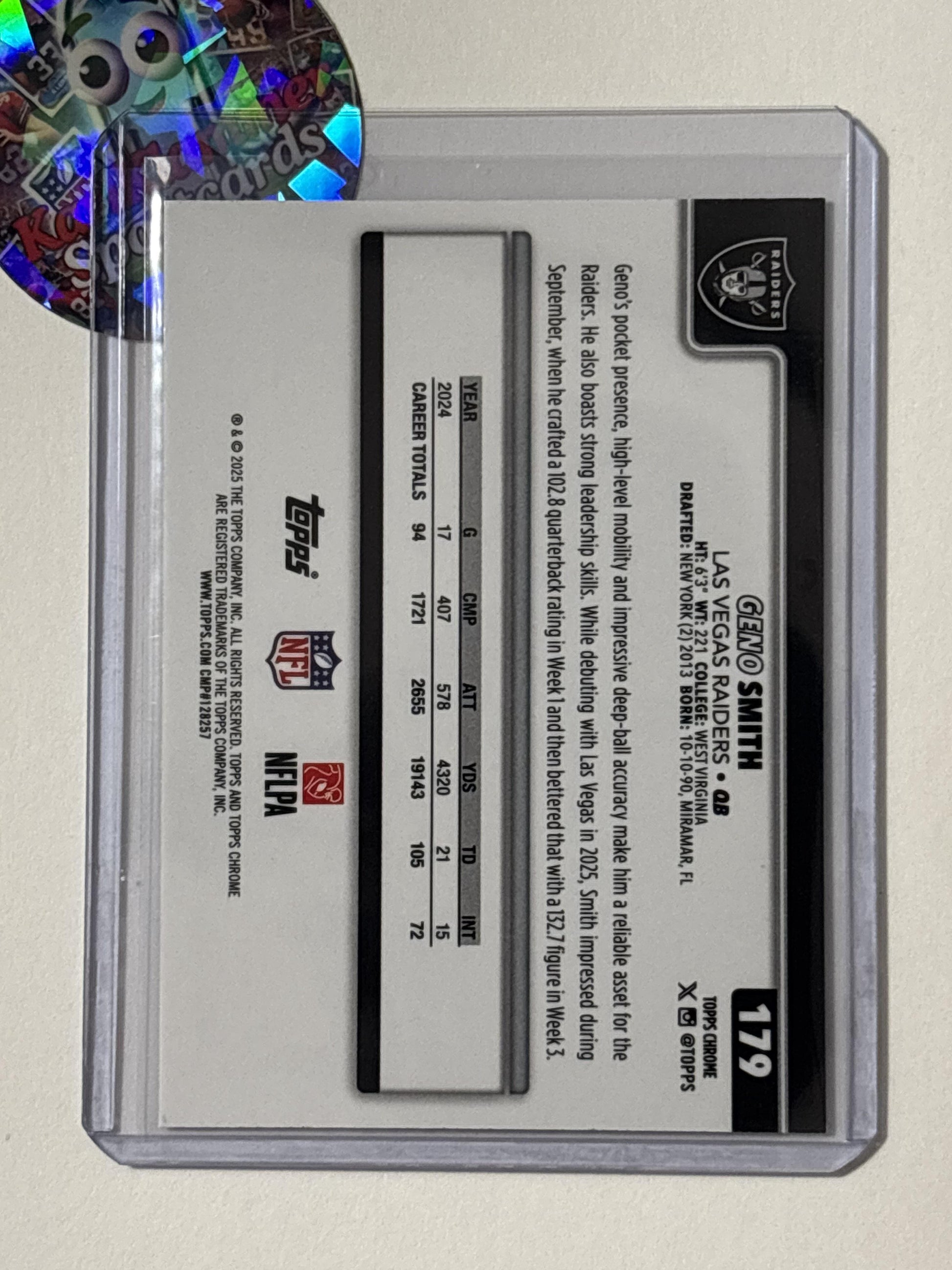 2025 Topps Chrome #179 Geno Smith Pulsar Refractor Las Vegas Raiders