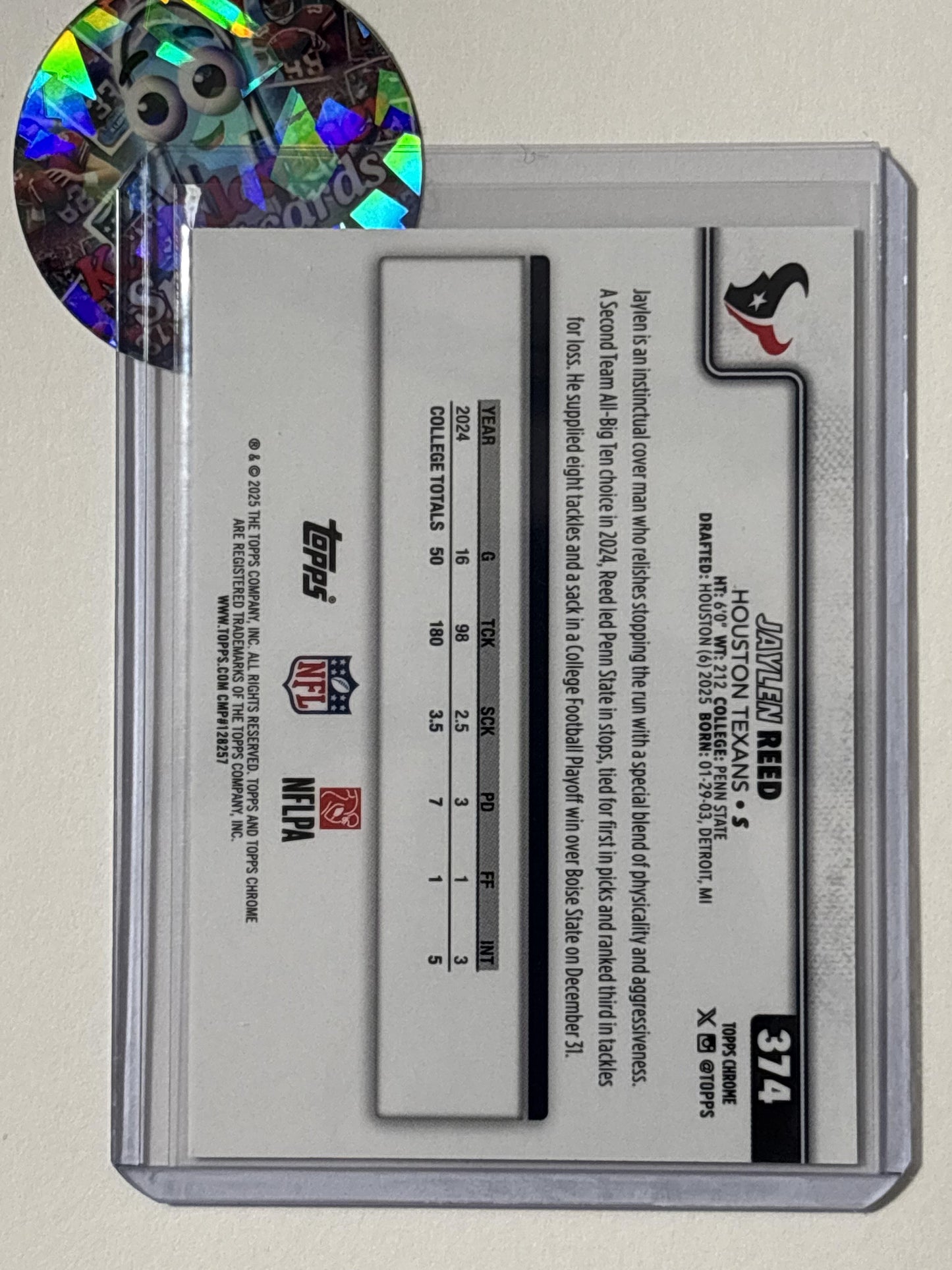2025 Topps Chrome #374 Jaylen Reed Ray Wave Refractor Houston Texans RC