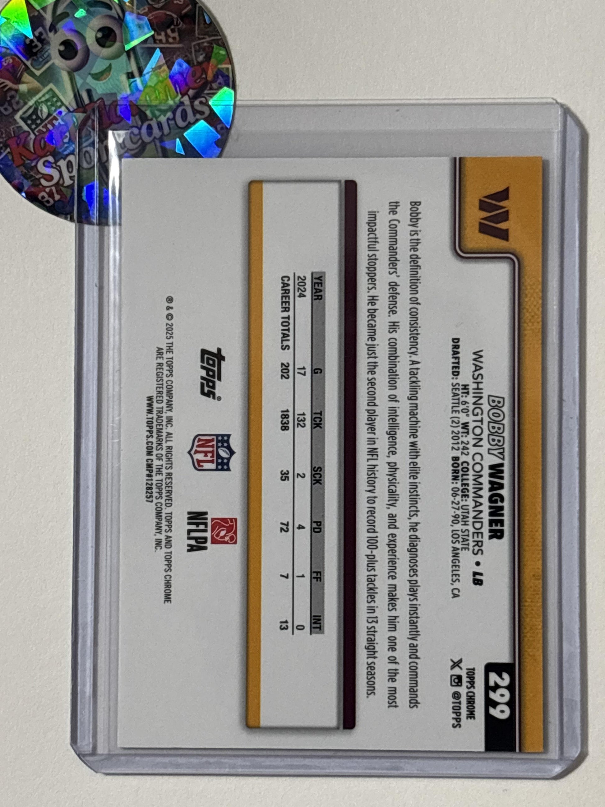 2025 Topps Chrome #299 Bobby Wagner Red White and Blue Refractor Washington Commanders