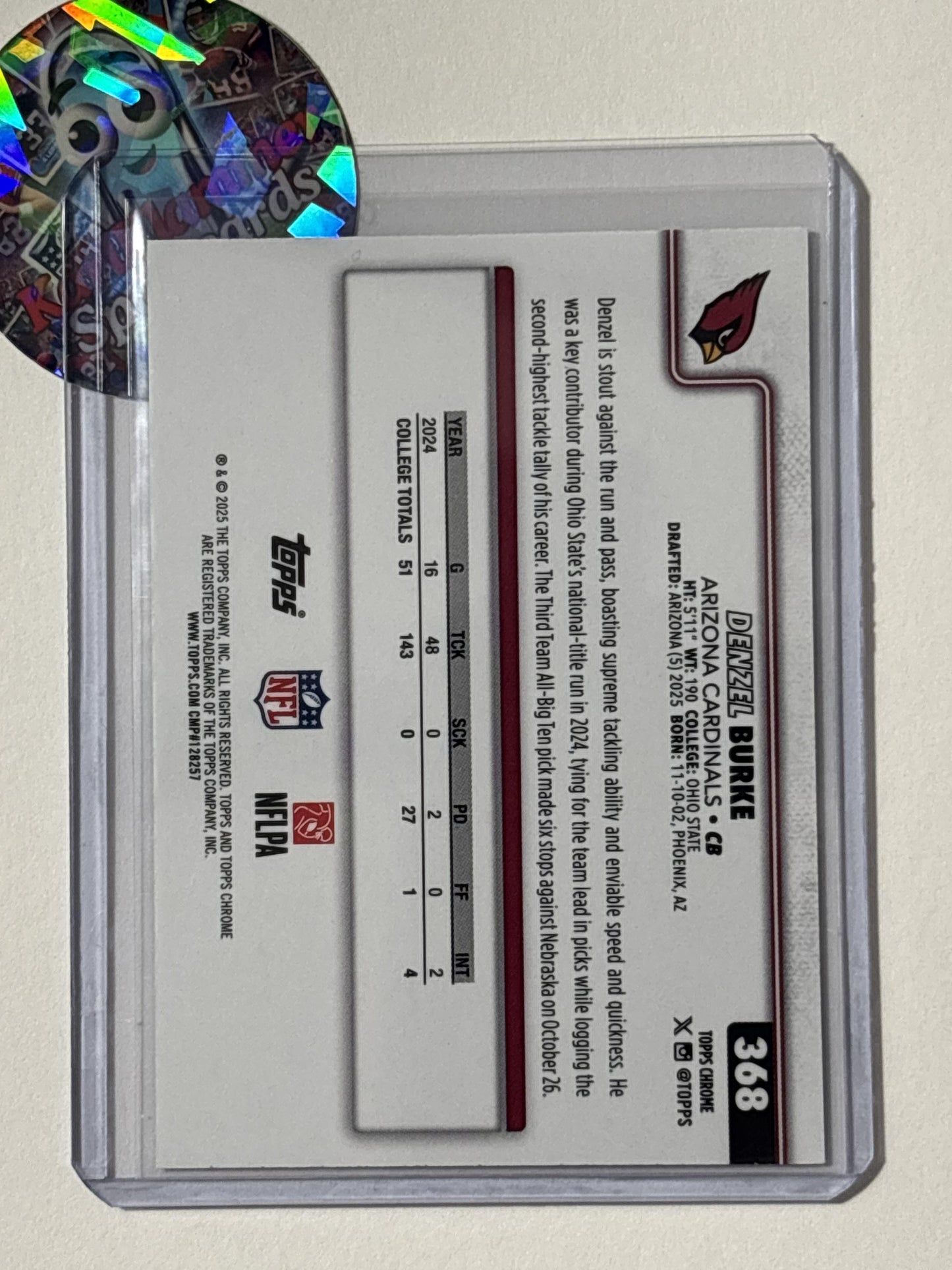 2025 Topps Chrome #368 Denzel Burke Arizona Cardinals RC