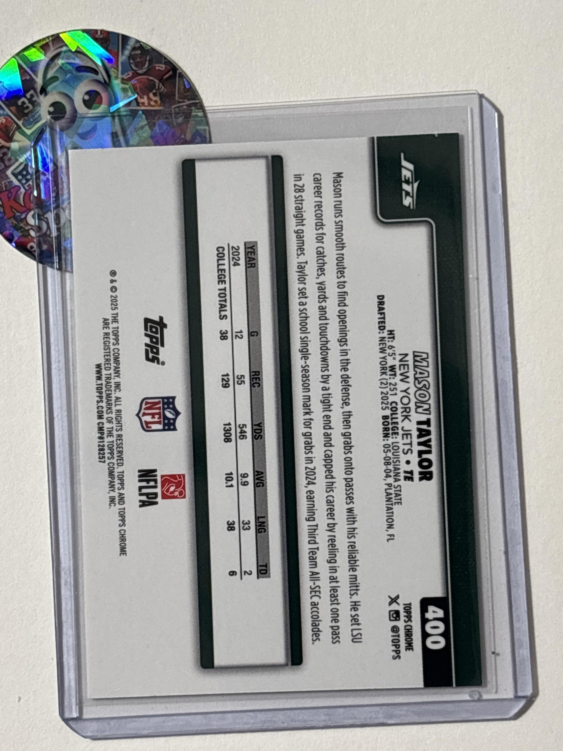 2025 Topps Chrome #400 Mason Taylor Pulsar Refractor New York Jets RC
