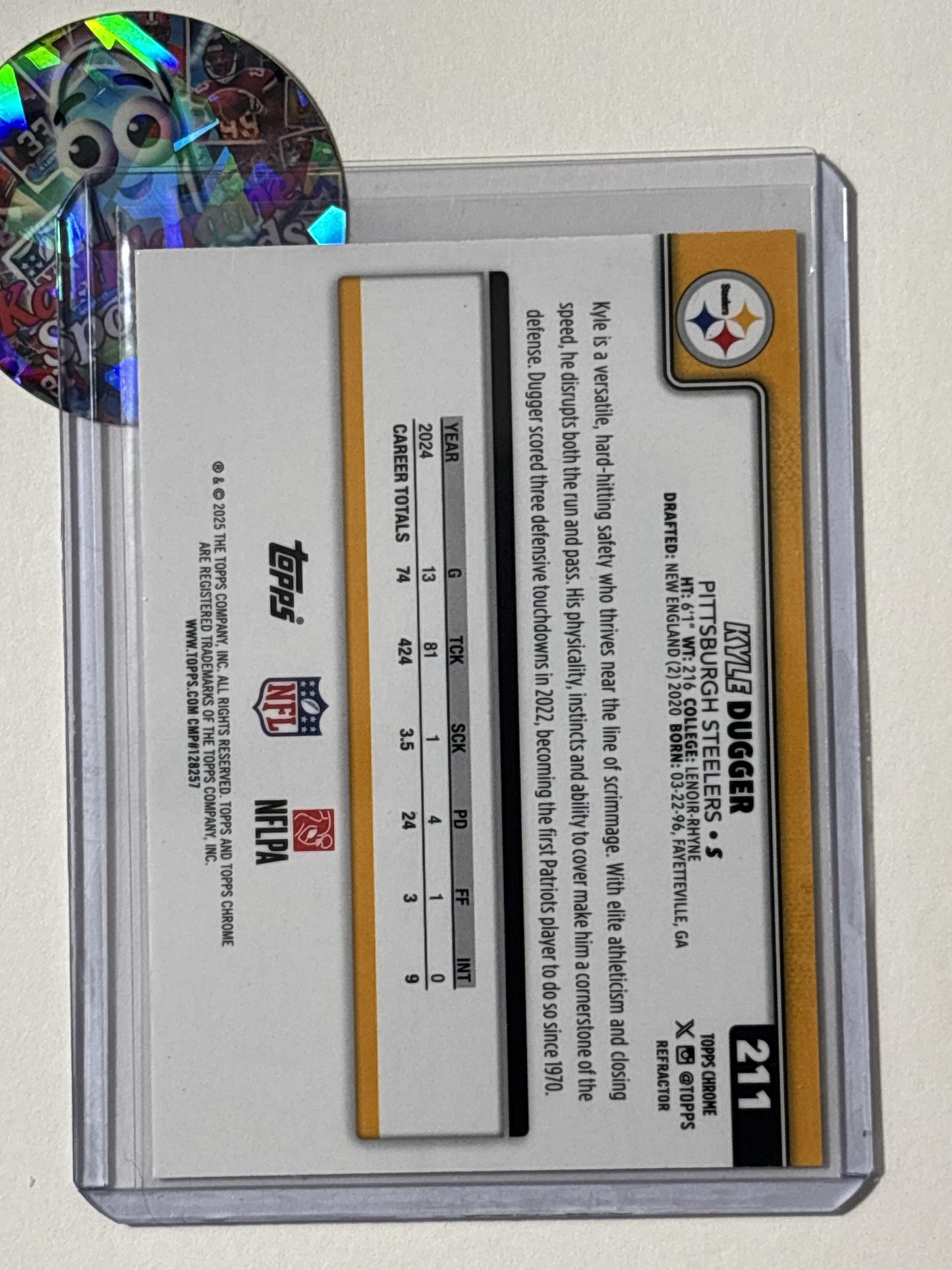2025 Topps Chrome #211 Kyle Dugger Refractor Pittsburgh Steelers
