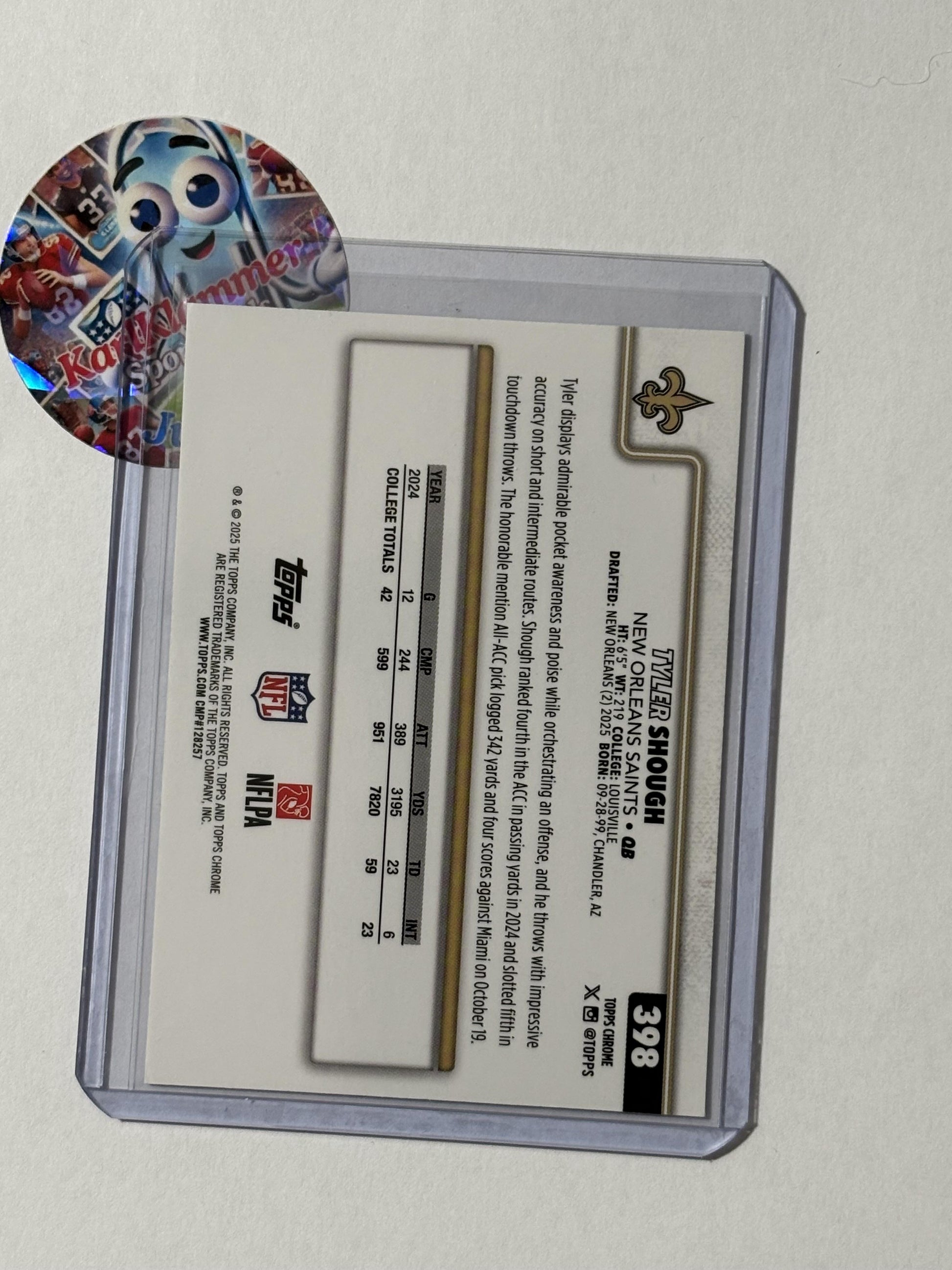 2025 Topps Chrome #398 Tyler Shough X-Fractor New Orleans Saints RC
