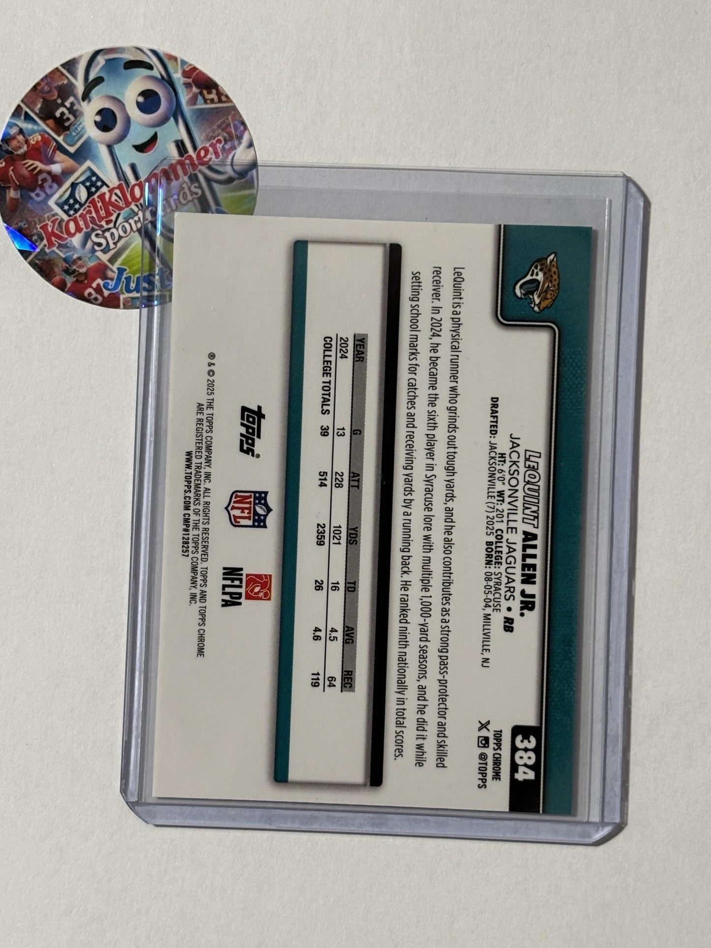 2025 Topps Chrome #384 LeQuint Allen Jr. X-Fractor Jacksonville Jaguars RC