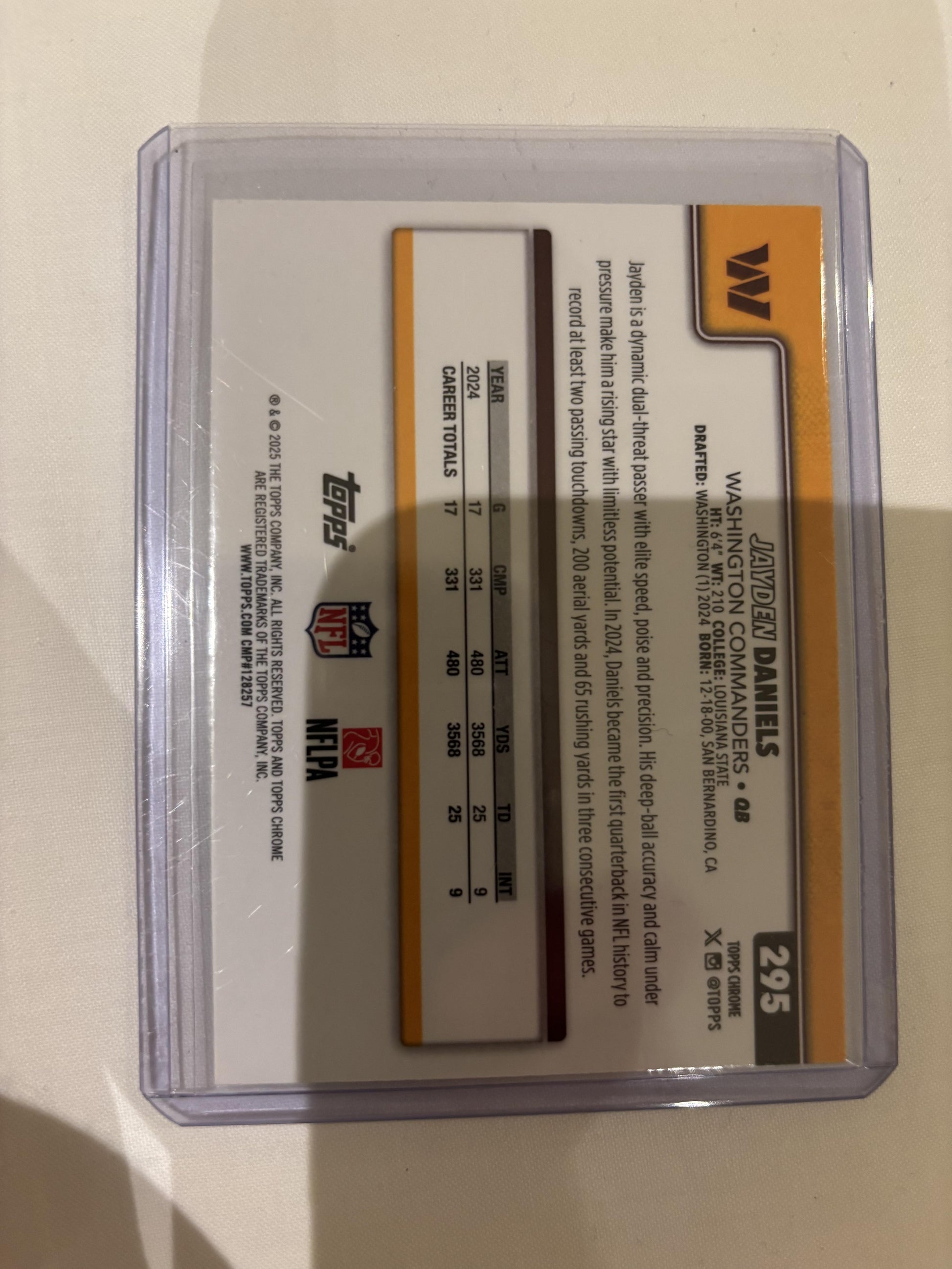 2025 Topps Chrome #295 Jayden Daniels Lime Green X-Fractor Washington Commanders