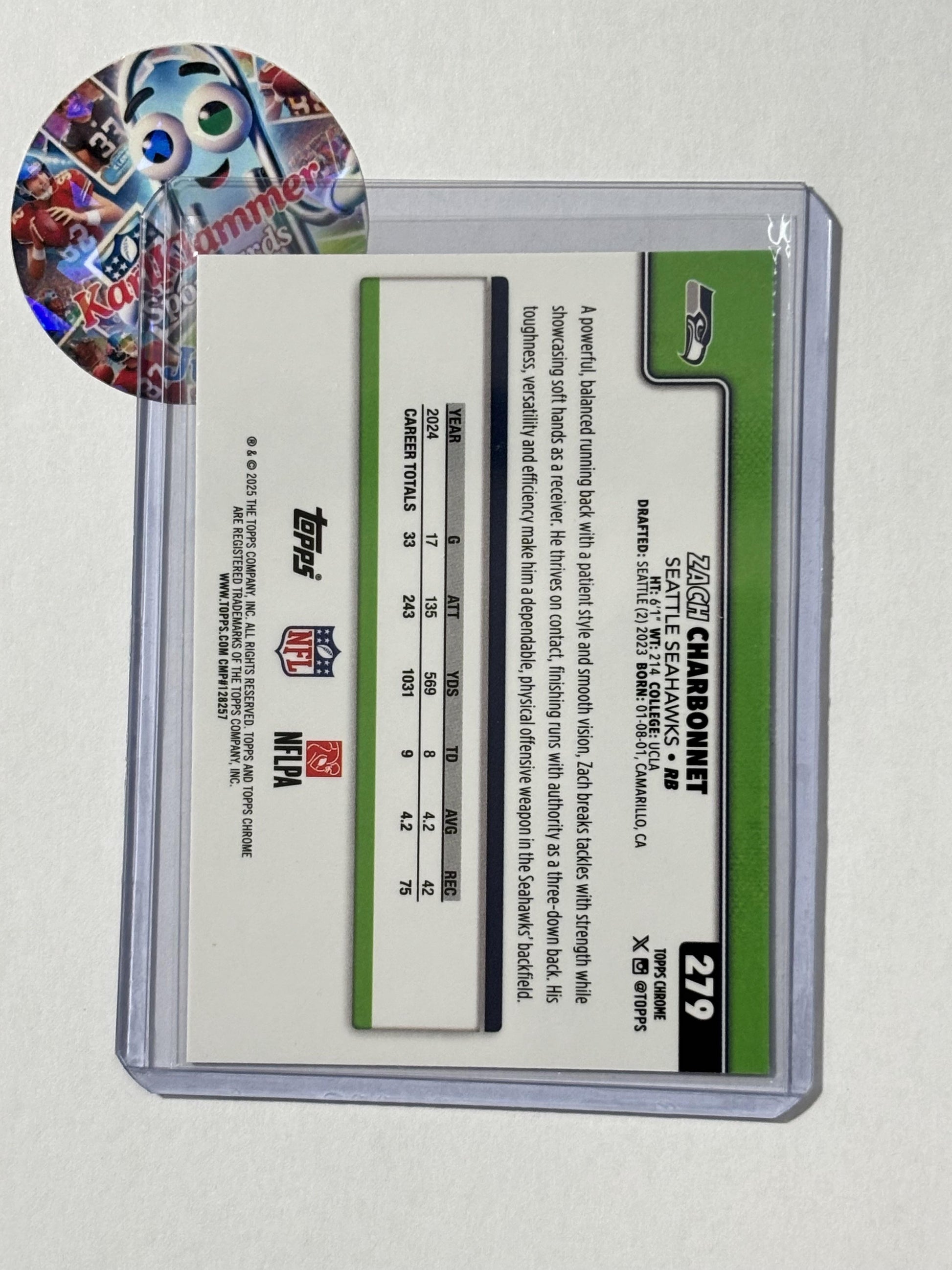 2025 Topps Chrome #279 Zach Charbonnet Football Leather Refractor Seattle Seahawks