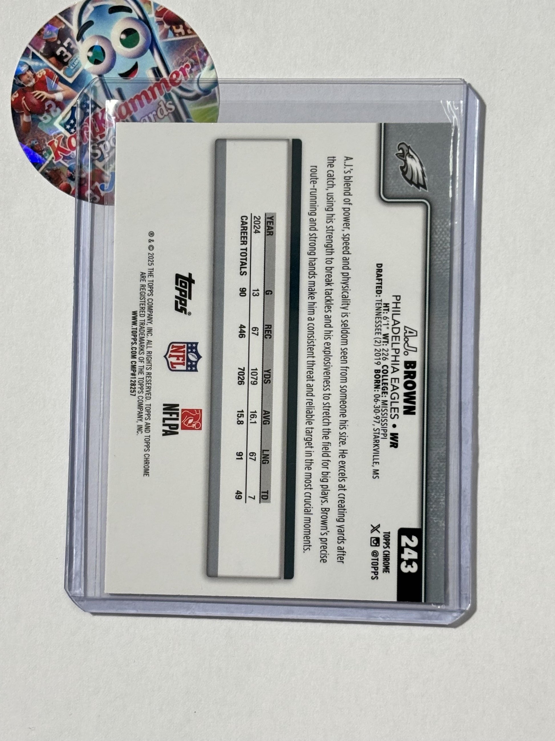 2025 Topps Chrome #243 A.J. Brown Football Leather Refractor Philadelphia Eagles