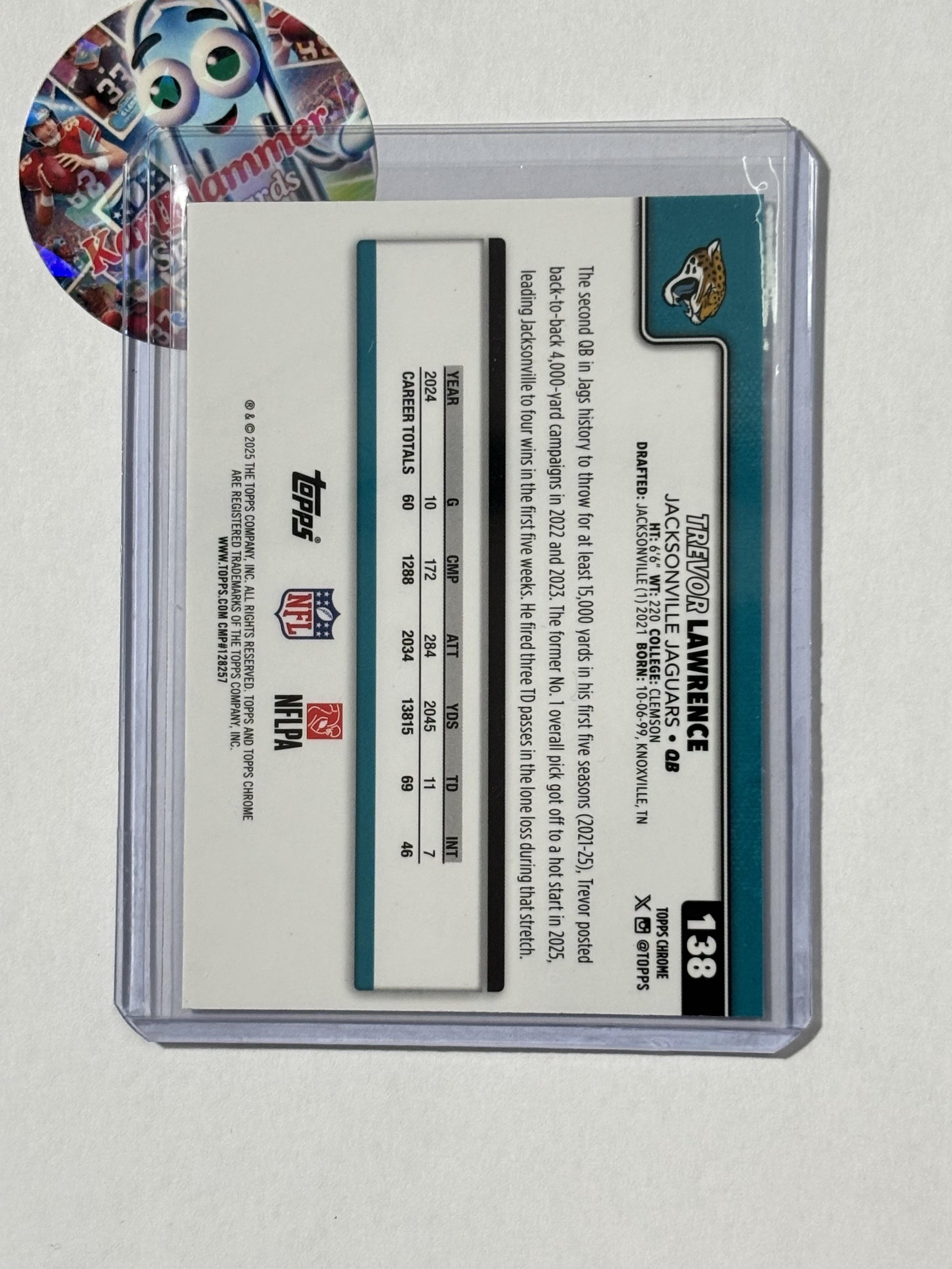 2025 Topps Chrome #138 Trevor Lawrence Red White and Blue Refractor Jacksonville Jaguars