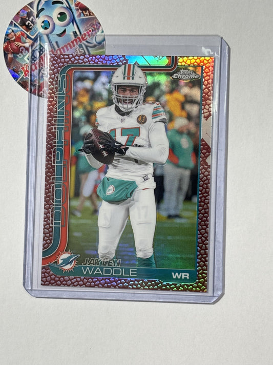 2025 Topps Chrome #186 Jaylen Waddle Football Leather Refractor Miami Dolphins