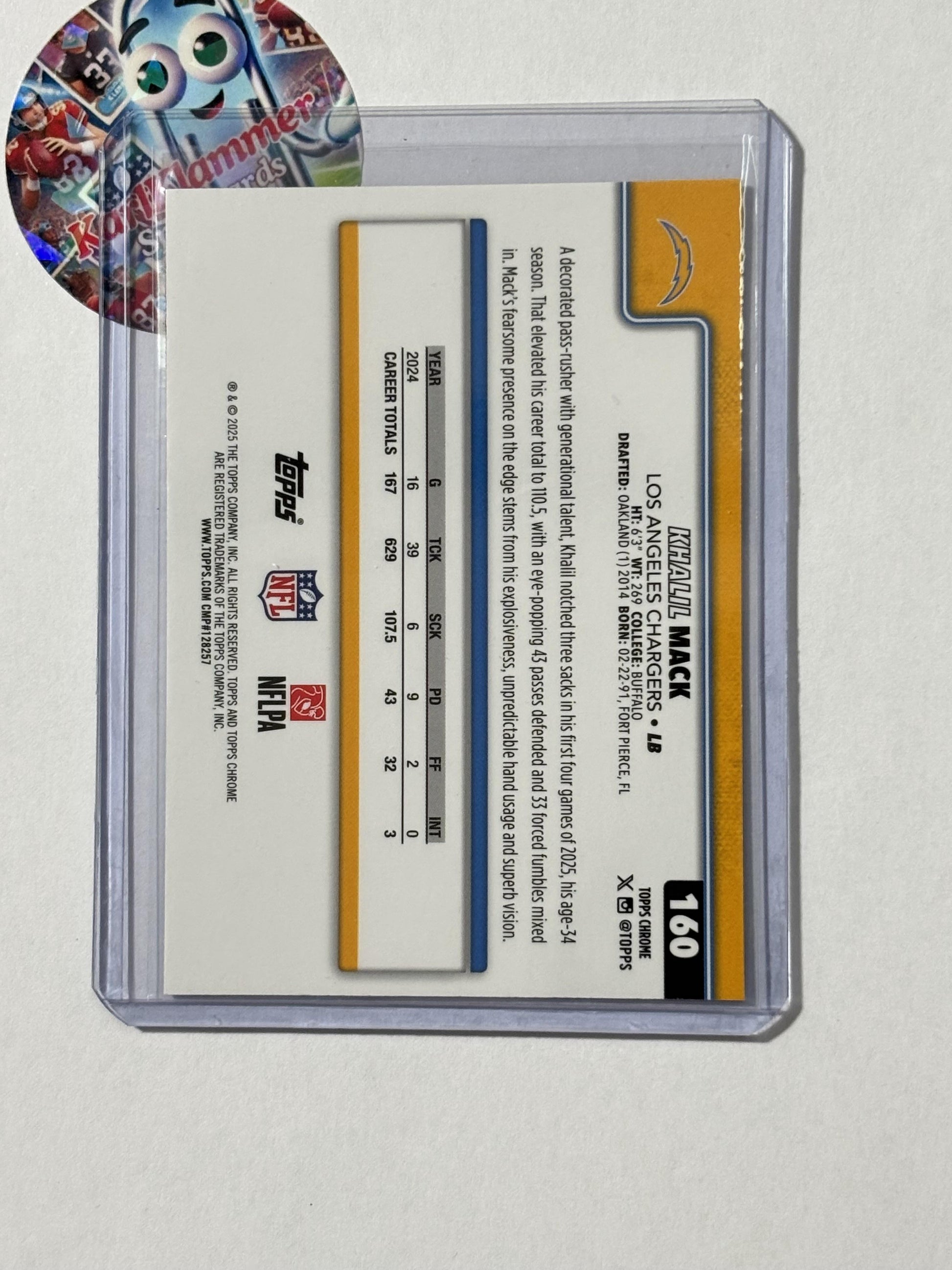 2025 Topps Chrome #160 Khalil Mack Red White and Blue Refractor Los Angeles Chargers