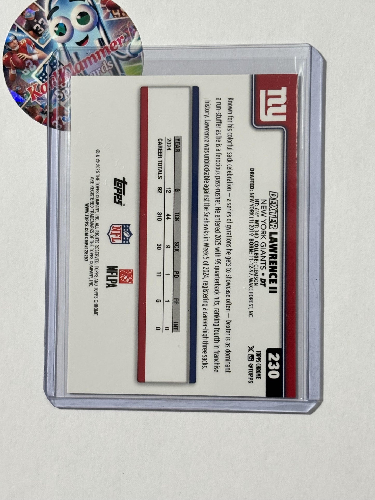 2025 Topps Chrome #230 Dexter Lawrence II Football Leather Refractor New York Giants
