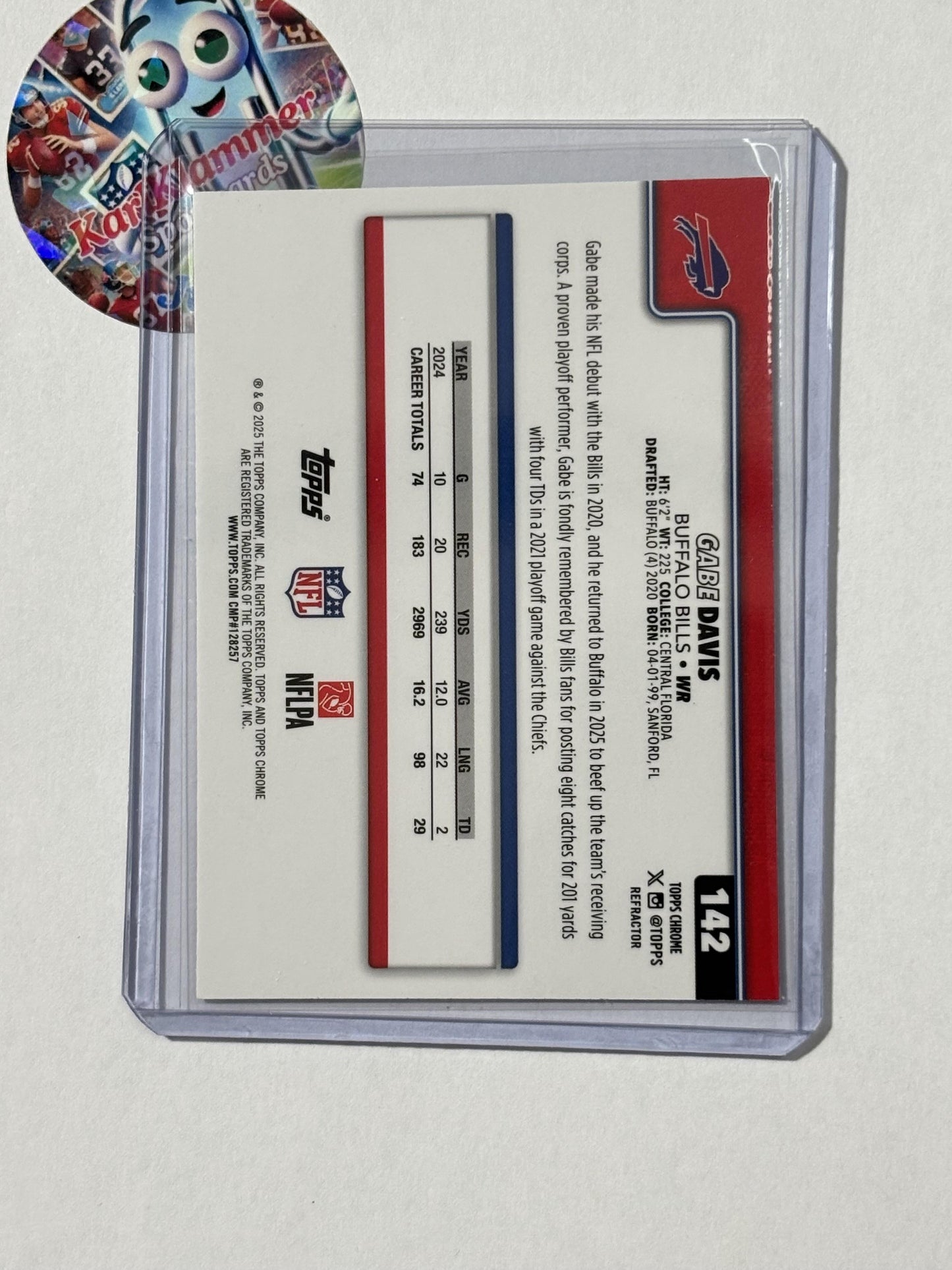 2025 Topps Chrome #142 Gabe Davis Refractor Buffalo Bills