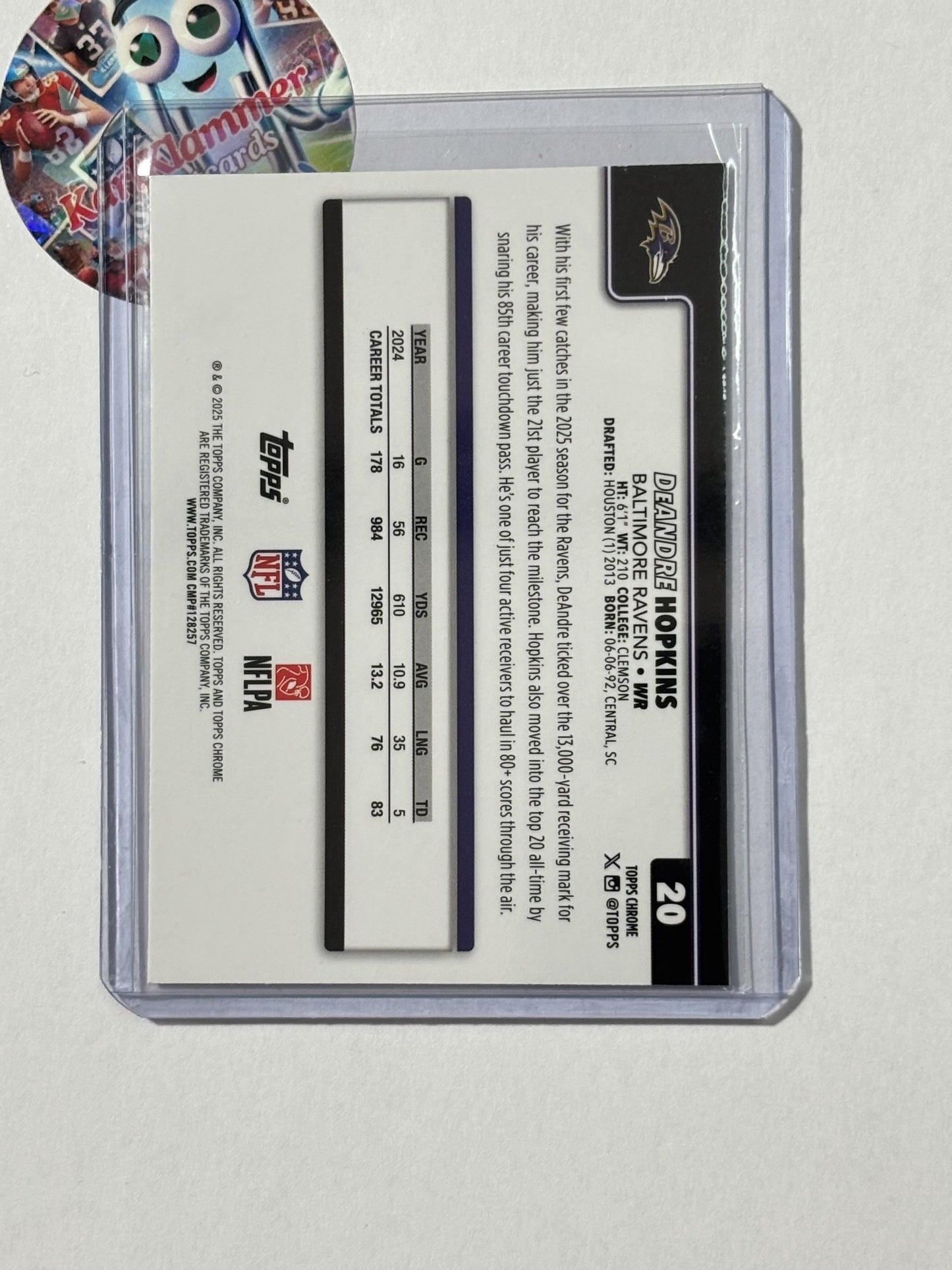 2025 Topps Chrome #20 DeAndre Hopkins Football Leather Refractor Baltimore Ravens