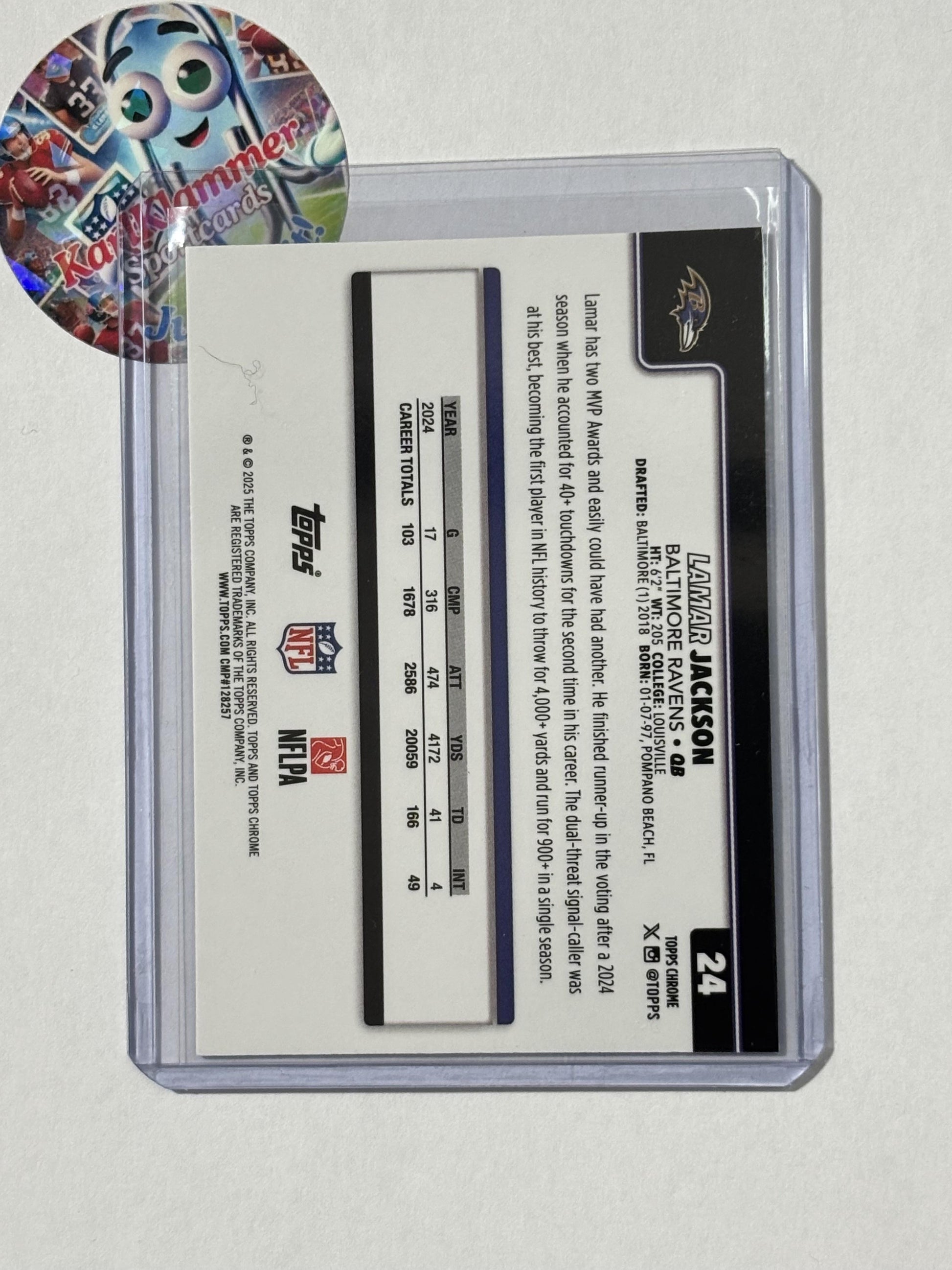 2025 Topps Chrome #24 Lamar Jackson Red White and Blue Refractor Baltimore Ravens