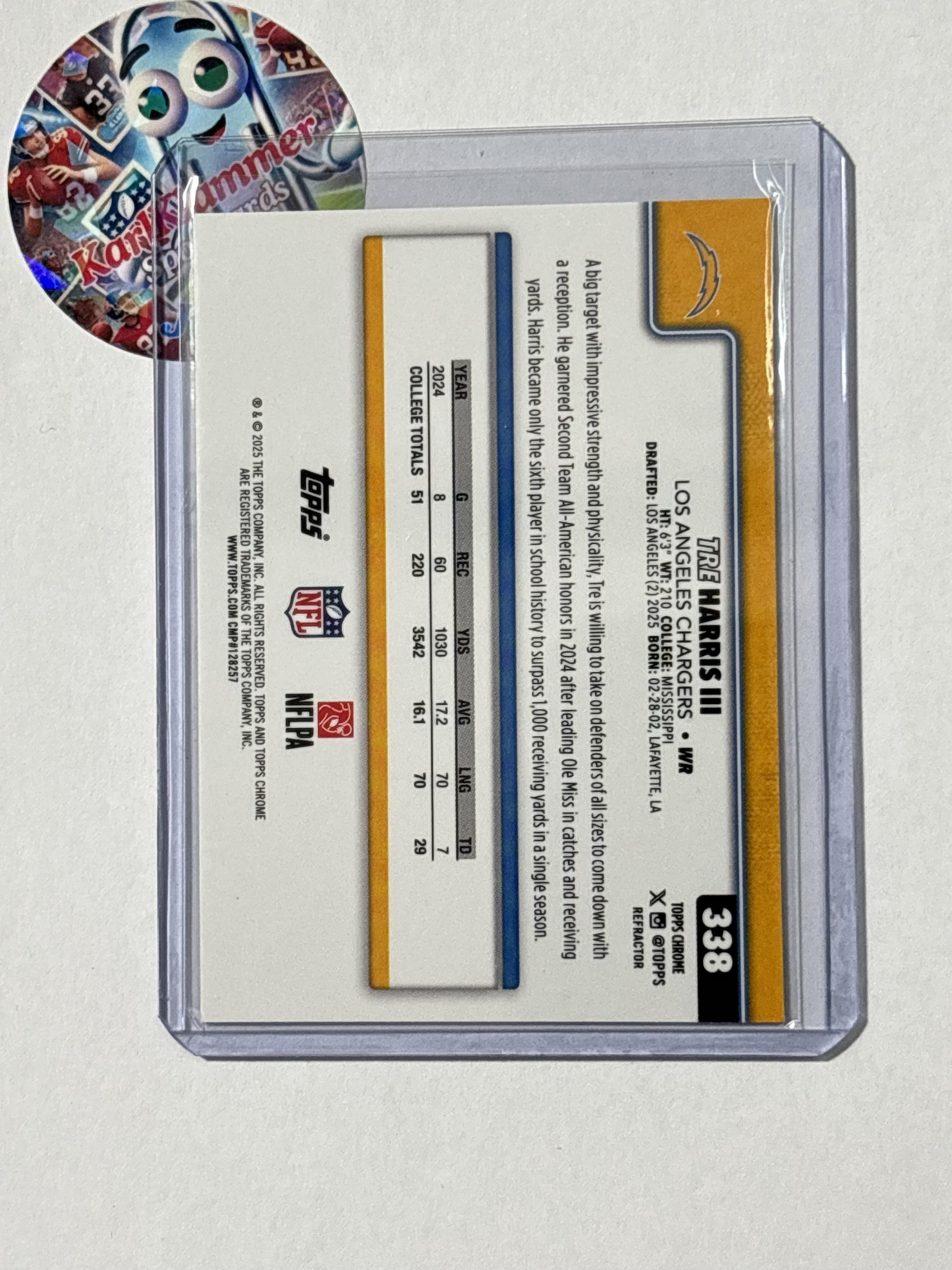 2025 Topps Chrome #338 Tre Harris III Topps Refractor Los Angeles Chargers RC