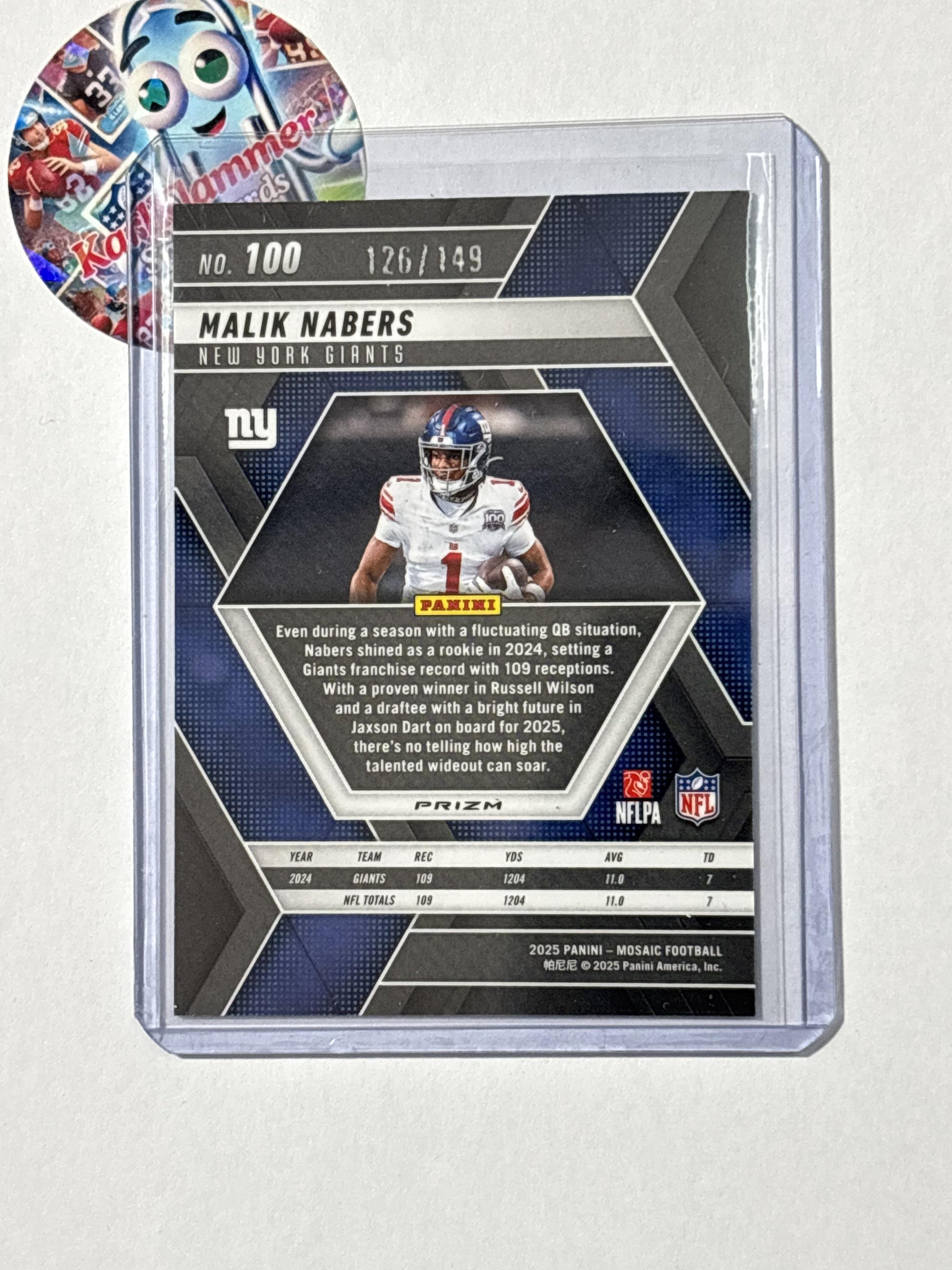 2025 Panini Mosaic #100 Malik Nabers Silver Knight #/149 New York Giants SN
