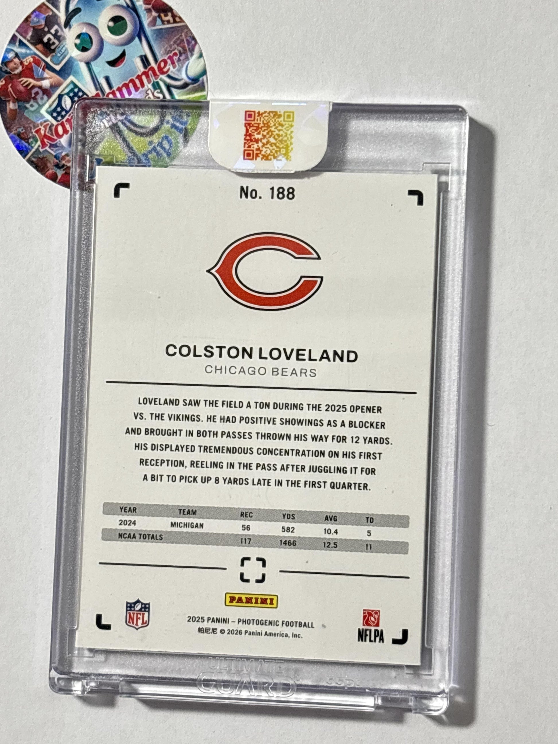 2025 Panini Photogenic #188 Colston Loveland Fireworks #/5 Chicago Bears SN,RC